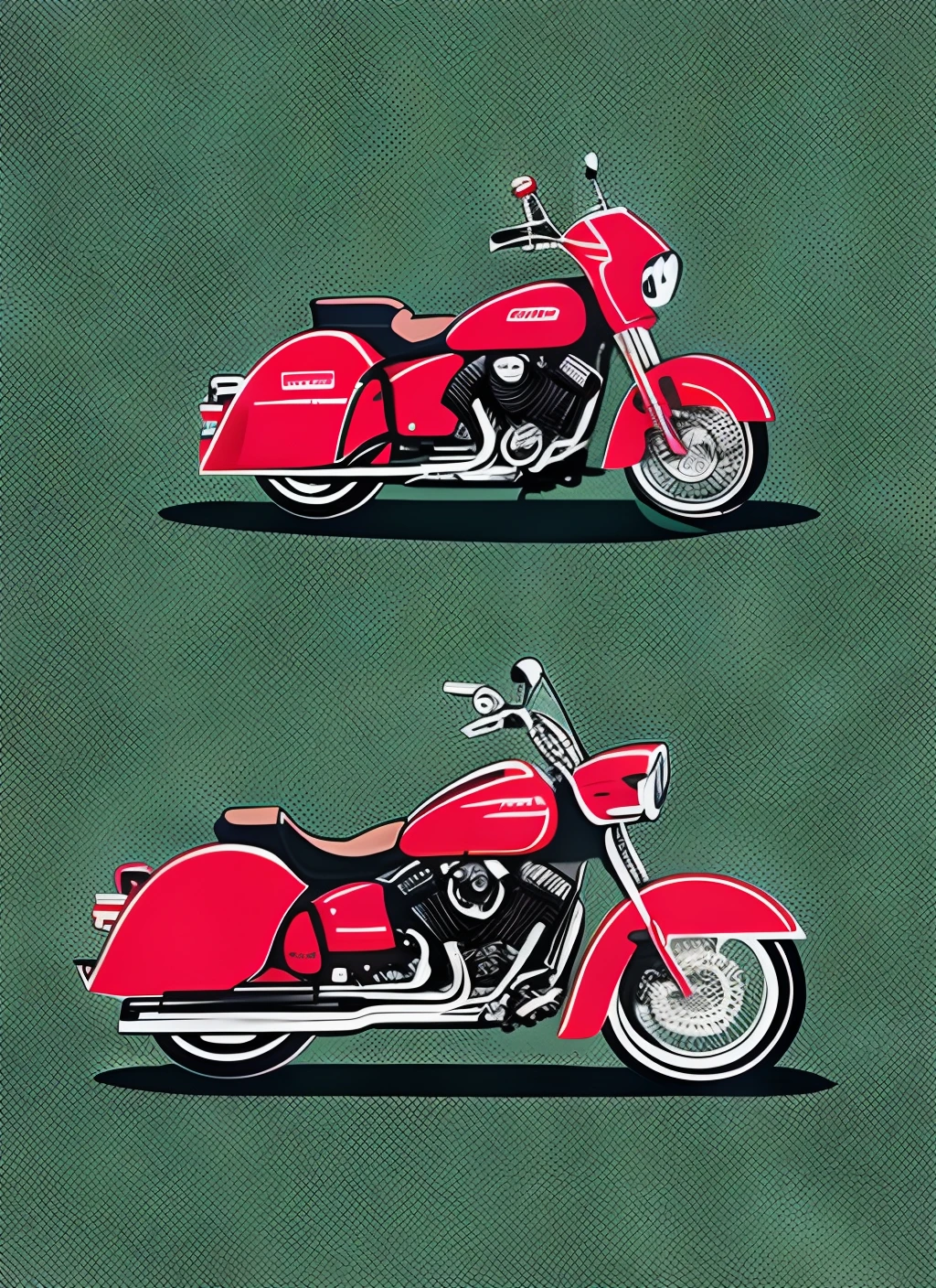 Estilo: design minimalista, Illustration of flat color, amostra Chibi | Cor: Illustration Clipart. Uma motocicleta vermelha.
The artistic technique used is pencil drawing, with delicate strokes and realistic details.