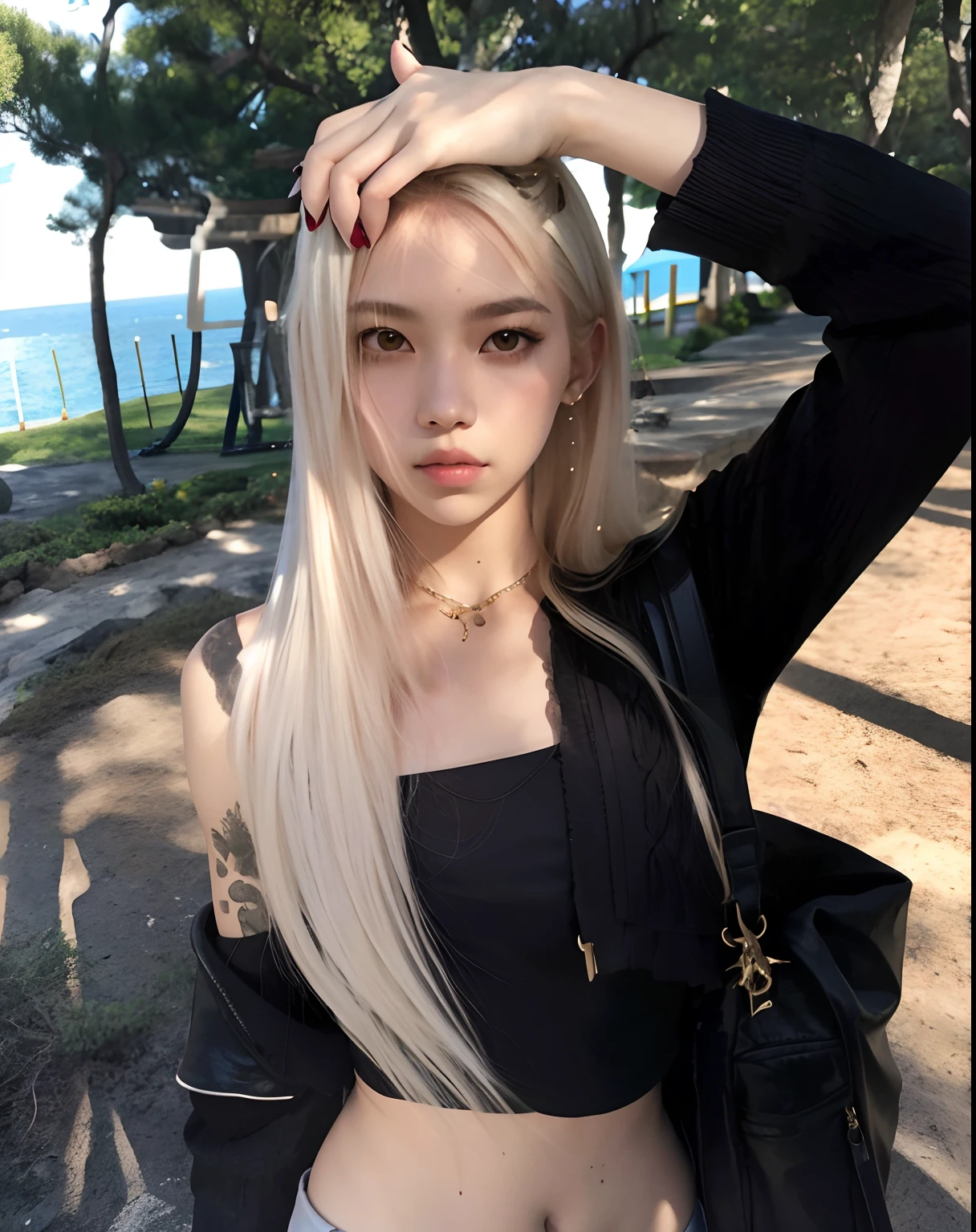 chica rubia con el pelo largo posando en un parque, con pelo largo blanco, con cabello largo y rubio, extremely pale blond hair, con el pelo largo y blanco, ulzzang, Peinado blanco de corte hime, cabello rubio muy, very pale, Parque Roseanne de Blackpink, con el pelo rubio muy largo, con el pelo largo, Chica coreana, Cabello largo y lacio blanco, Cabello rubio largo y lacio