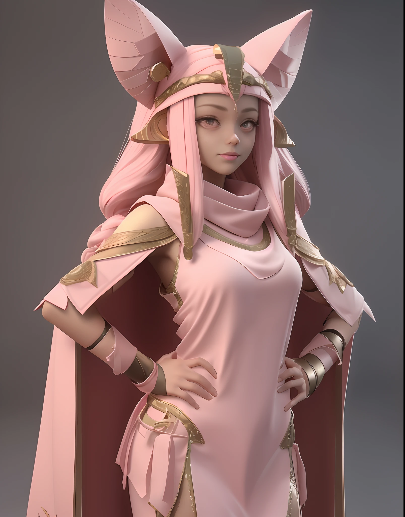 (1girl),long pink hair, Blush,Egypt, Middle East robes, Anubis, covered with (bandages),dog ears,
3d rander,blender render,unreal engine,masterpiece, high quality, ultra details,ray tracing,