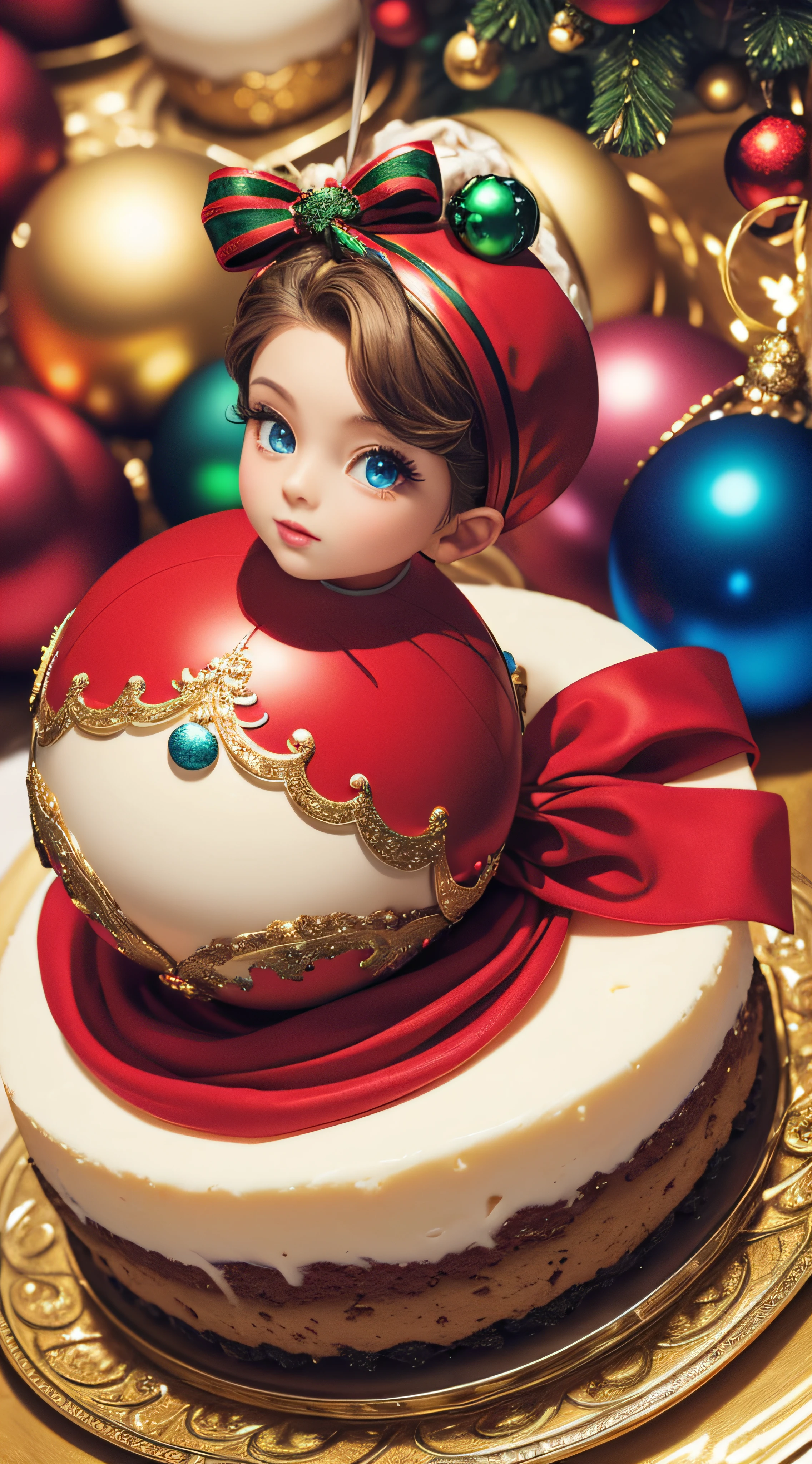 (Masterpiece) Several mini Cheesecake spheric shaped Christmas ball (bright colors, digital art, digital photography, best quality, ultra detailed, HDR, 16k)