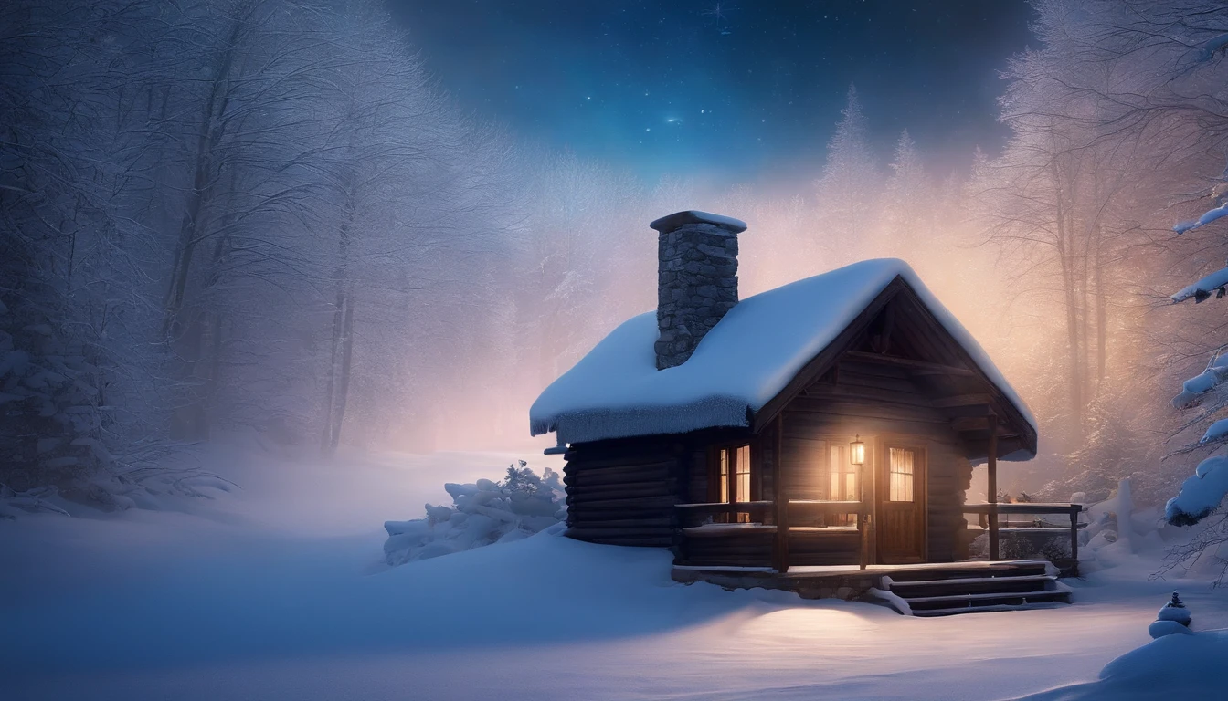 sky chill, winter wonderland, snowy trees, frozen lake, cozy cabin, warm fireplace, swirling snowflakes, crisp air, icy breath, soft snow-covered ground, majestic mountains, peaceful silence, sparkling stars, ethereal haze, serene atmosphere, calming blue hues, gentle moonlight, silent footsteps, magical ambiance, tranquil escape, soothing stillness (best quality, highres, ultra-detailed, realistic:1.37), snowy landscape, cabin in the woods, serene night scene, winter dreams, frosty enchantment, bonfire