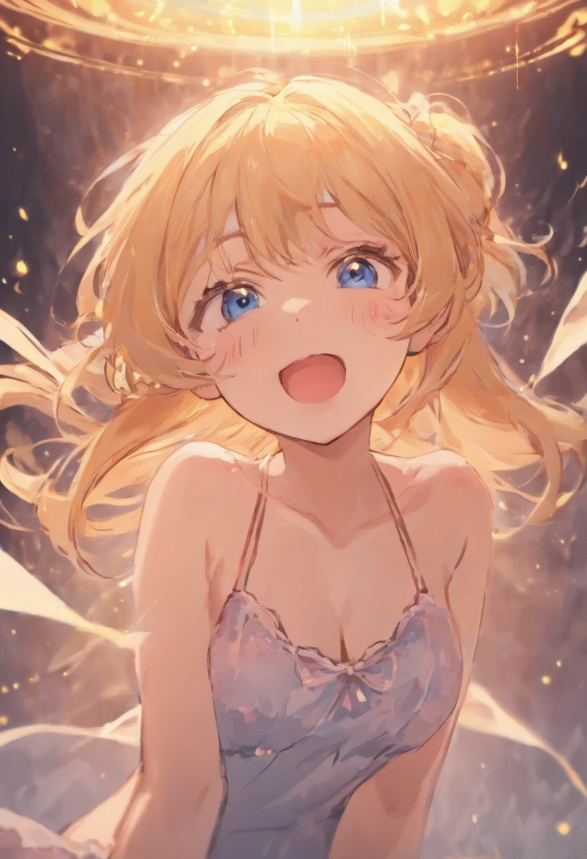 1 girl, 30 year old, laughing, smiling, upper body , camisole, air and light, delicate face, color,super detail sparkling big blue eyes, Reiko Kawauchi's art, dreamy lofi photography, ultra HD resolution, super resolution, super realistic images, super quality, Fujifilm, super detailed, 32k, best quality