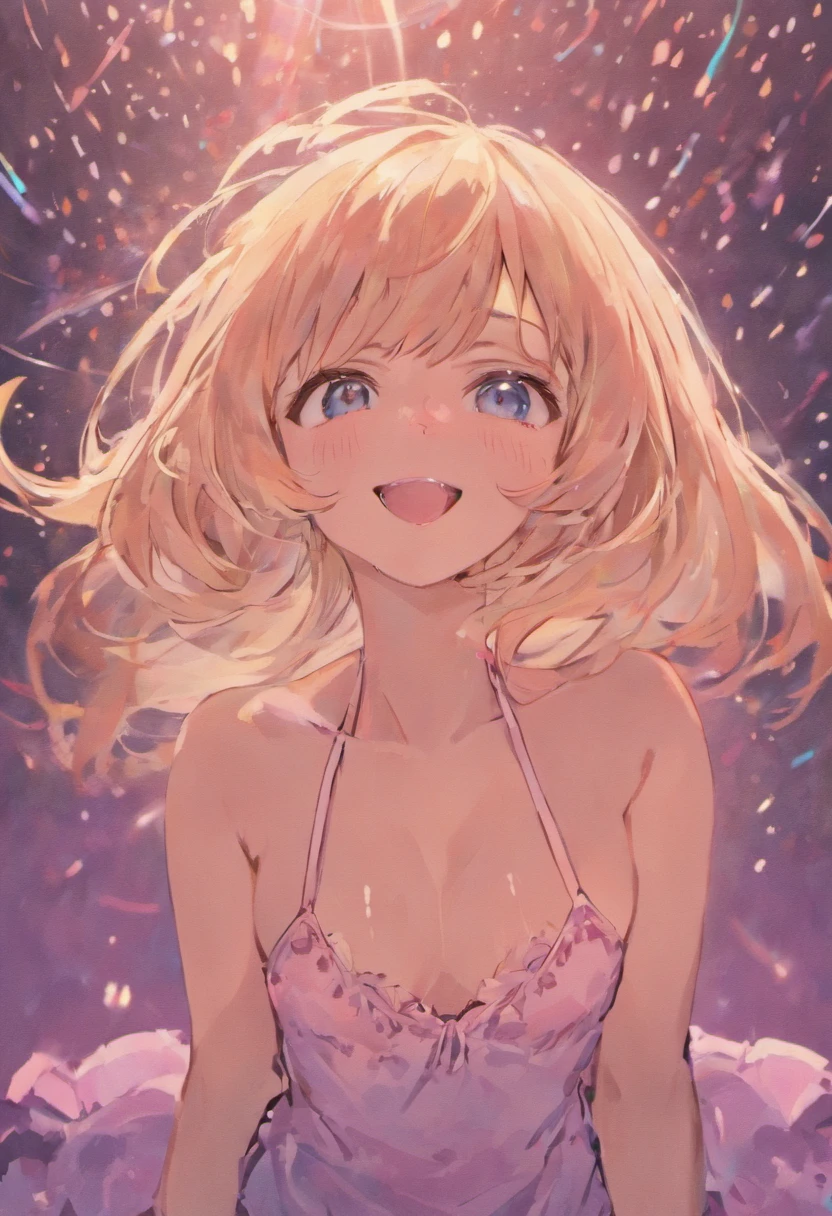 1 girl, 30 year old, laughing, smiling, upper body , camisole, air and light, delicate face, color,super detail sparkling big blue eyes, Reiko Kawauchi's art, dreamy lofi photography, ultra HD resolution, super resolution, super realistic images, super quality, Fujifilm, super detailed, 32k, best quality