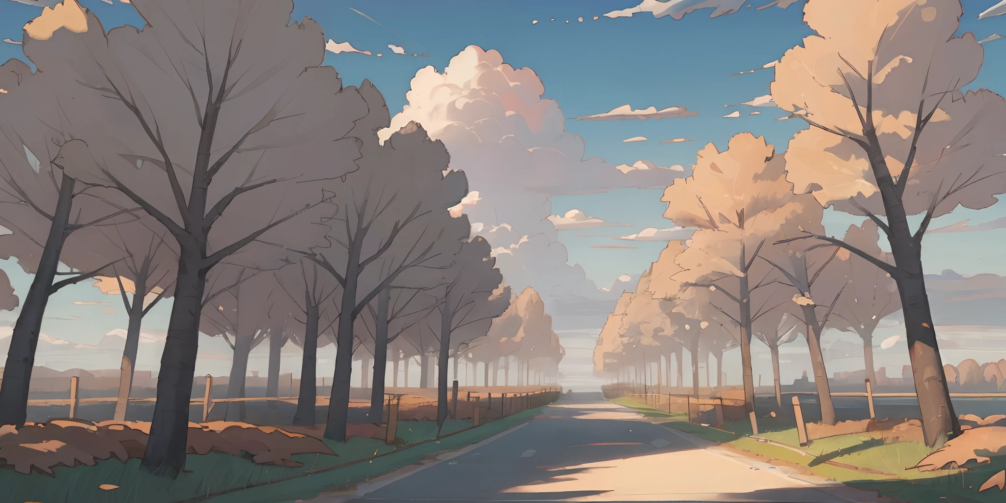 Autumn Day, clouds, the wind, path, the trees,