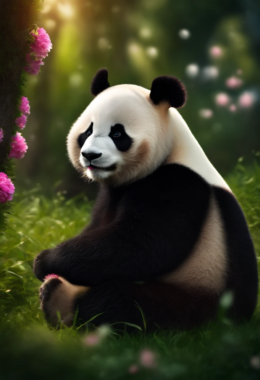 A fat panda,Sit on grass,Back against the tree,Holding a pink flower and smelling
(Masterpiece: 1.5) (Photorealistic: 1.1) (Bokeh) (Best quality) (Detailed skin texture, pores, Hair: 1.1) (Intricate) (8K) (hdr) (the wallpaper) (Cinematic lighting) (Sharp focus )