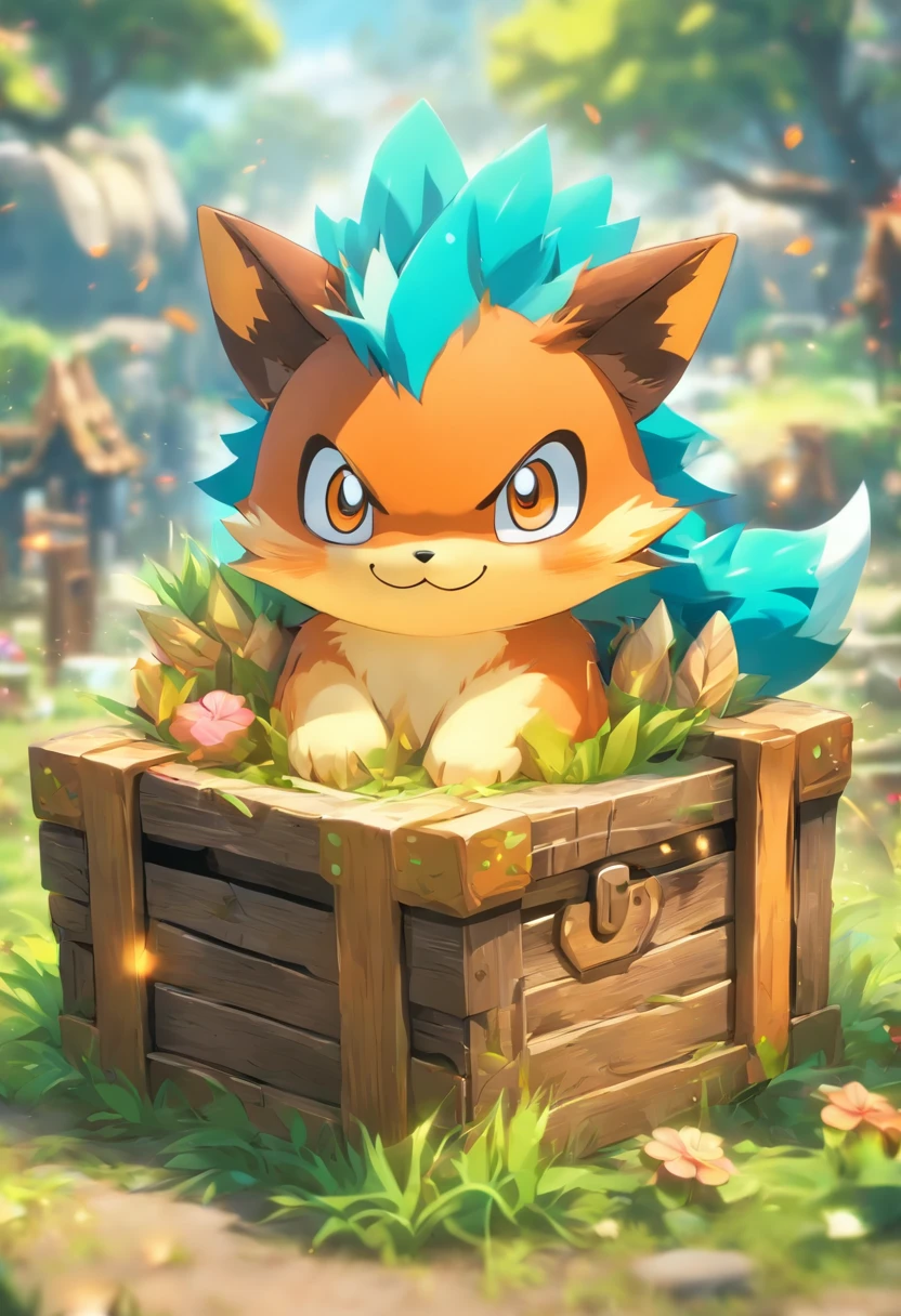 Best quality, Ultra-high resolution，3 d icon for mobile game，A chest with an animal-like appearance，extremely colorful