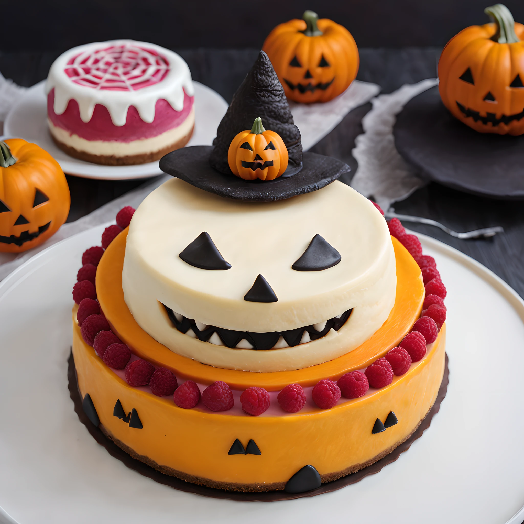 Cheesecake Monster、Halloween Cheesecake Monster、Halloween、Halloween、Halloween、cheesecake、Baked Cheesecake、Raspberry cheesecake、Jack-o'-lantern、anime illustrated、