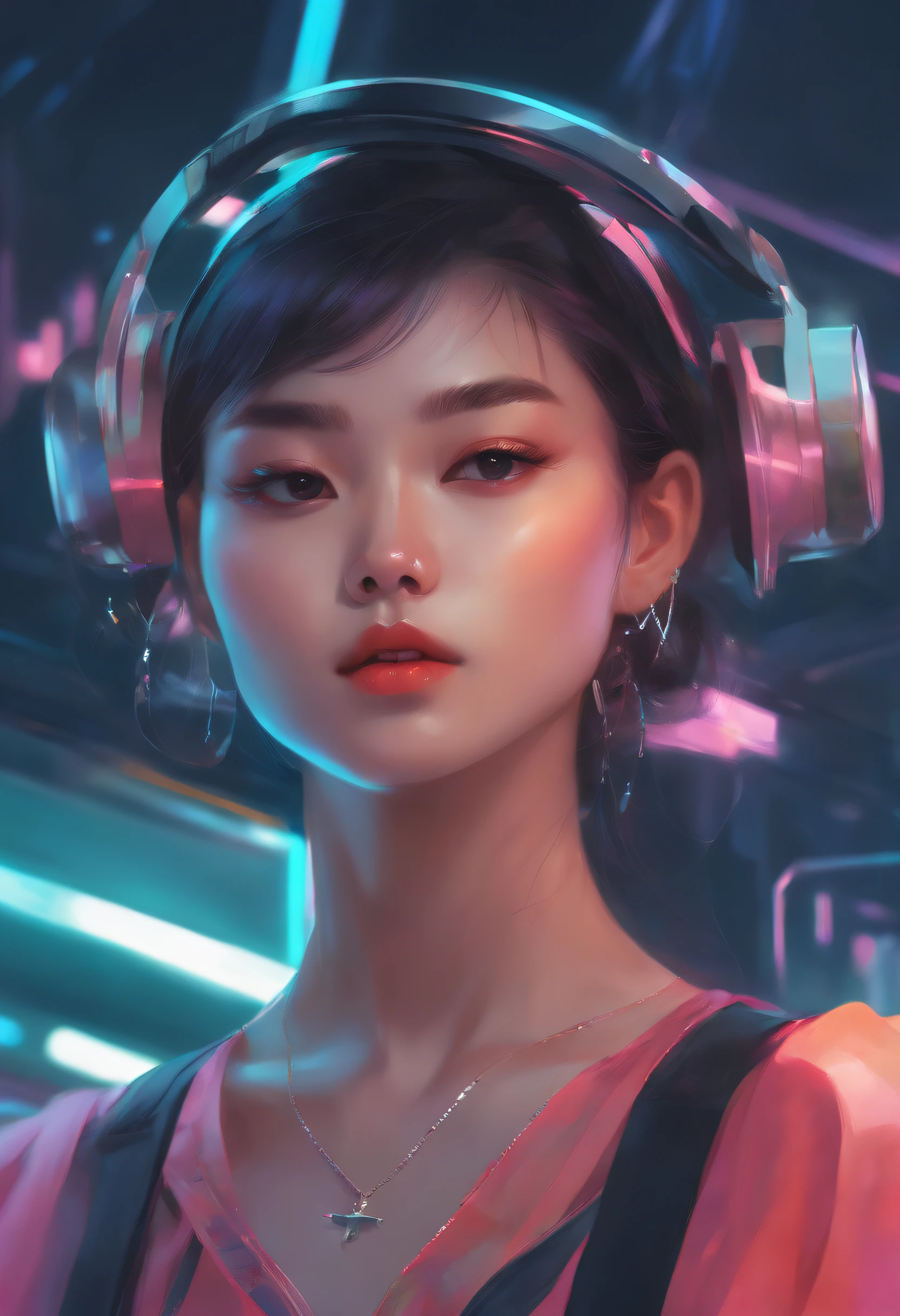 a close up of a person with a headband on, digital art inspired by Yanjun Cheng, tumblr, digital art, vibrant fan art, lofi portrait, artwork in the style of guweiz, neo vaporwave, colorful digital painting, cyber aesthetic, portrait of kpop idol, yanjun chengt, digital anime illustration, nft portrait, digital cyberpunk anime art.