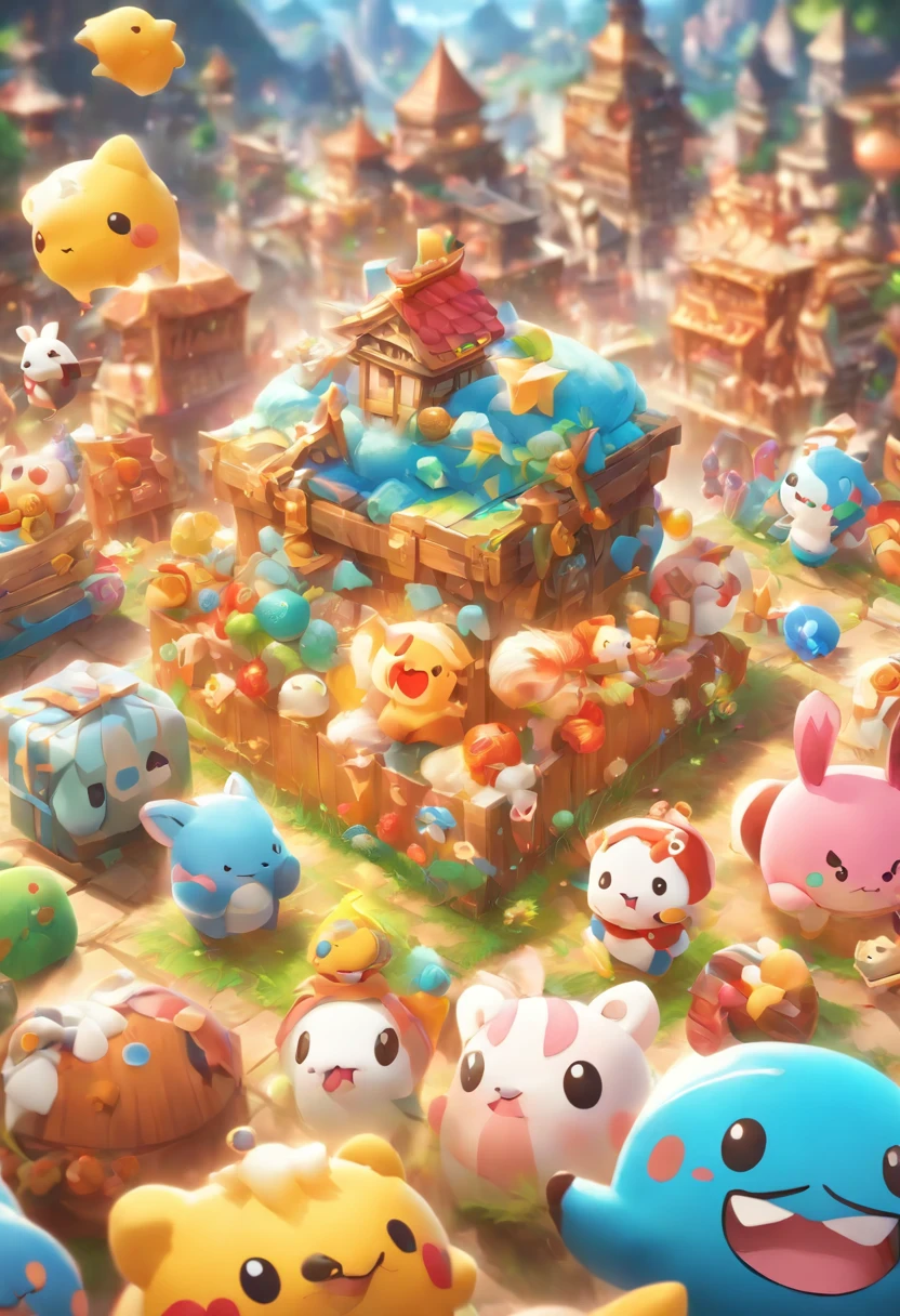 Best quality, Ultra-high resolution,3 d icon for mobile game,Q version of the chest,extremely colorful,Cute animal elements