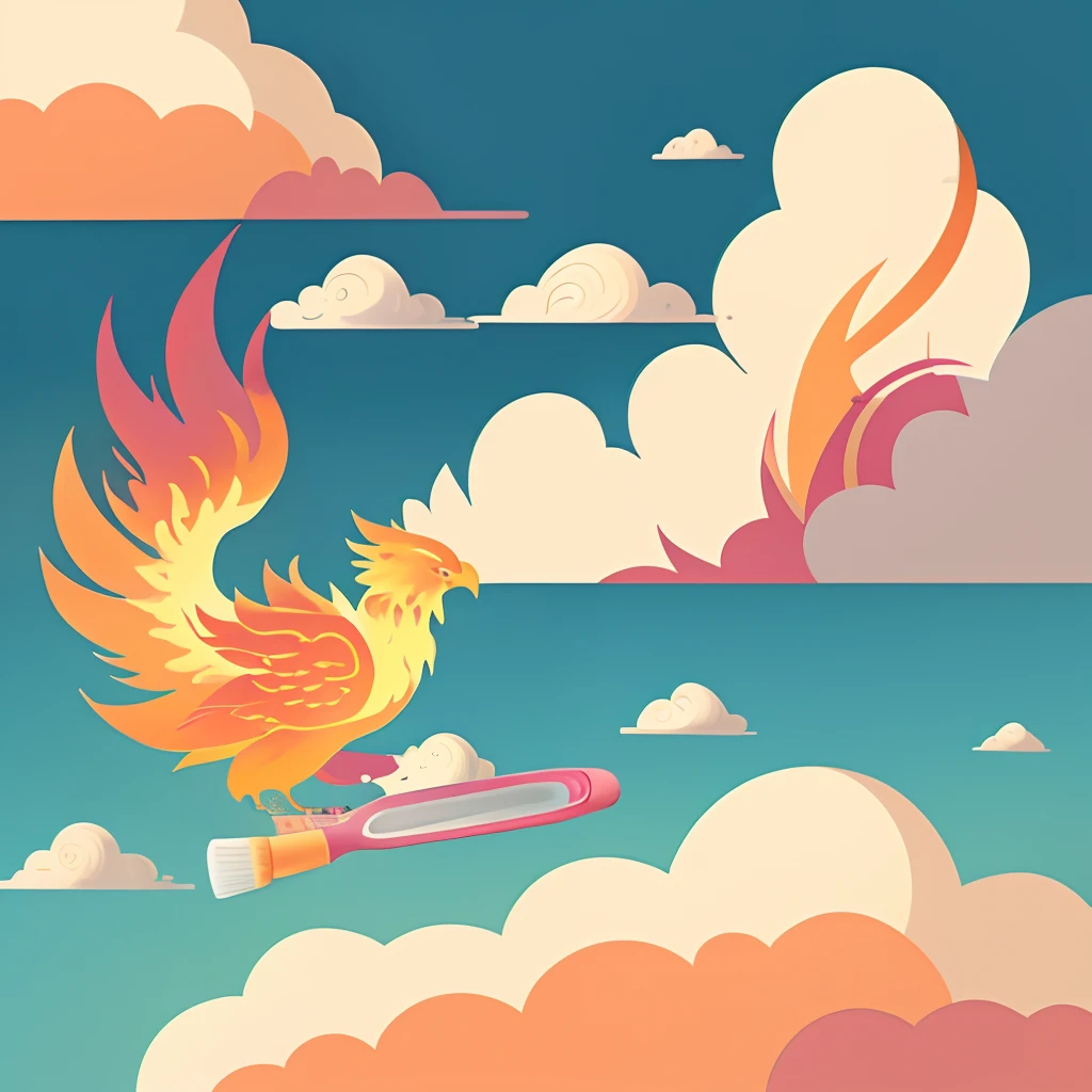Yunnan，Colorful auspicious clouds，Phoenix around toothbrush，Flat style，Vector illustration
