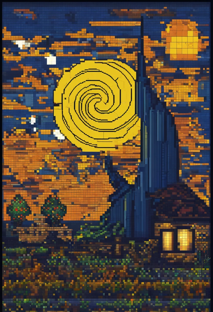 Imagine o quadro noite estrelada do van Gogh em pixels