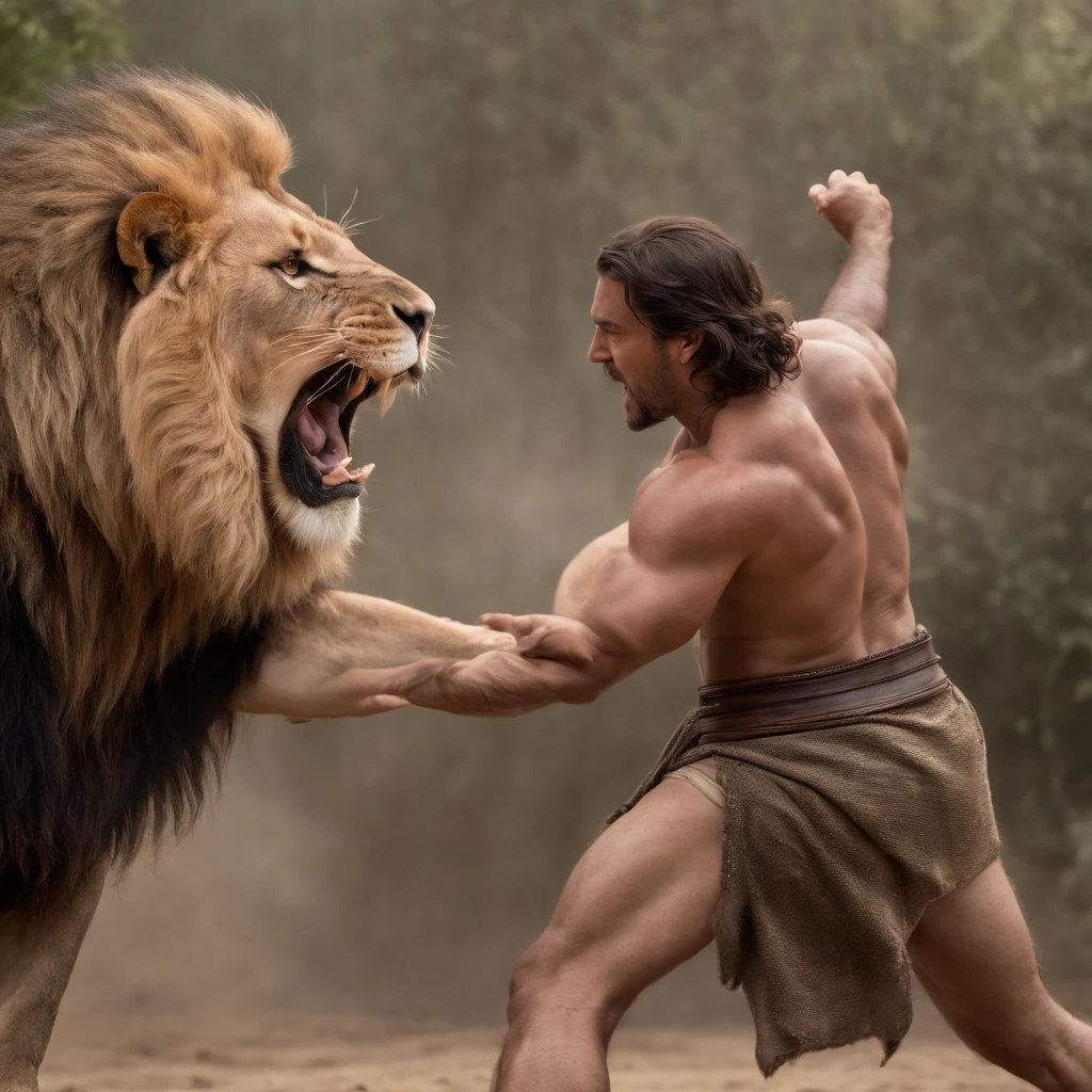 Samson fighting a lion