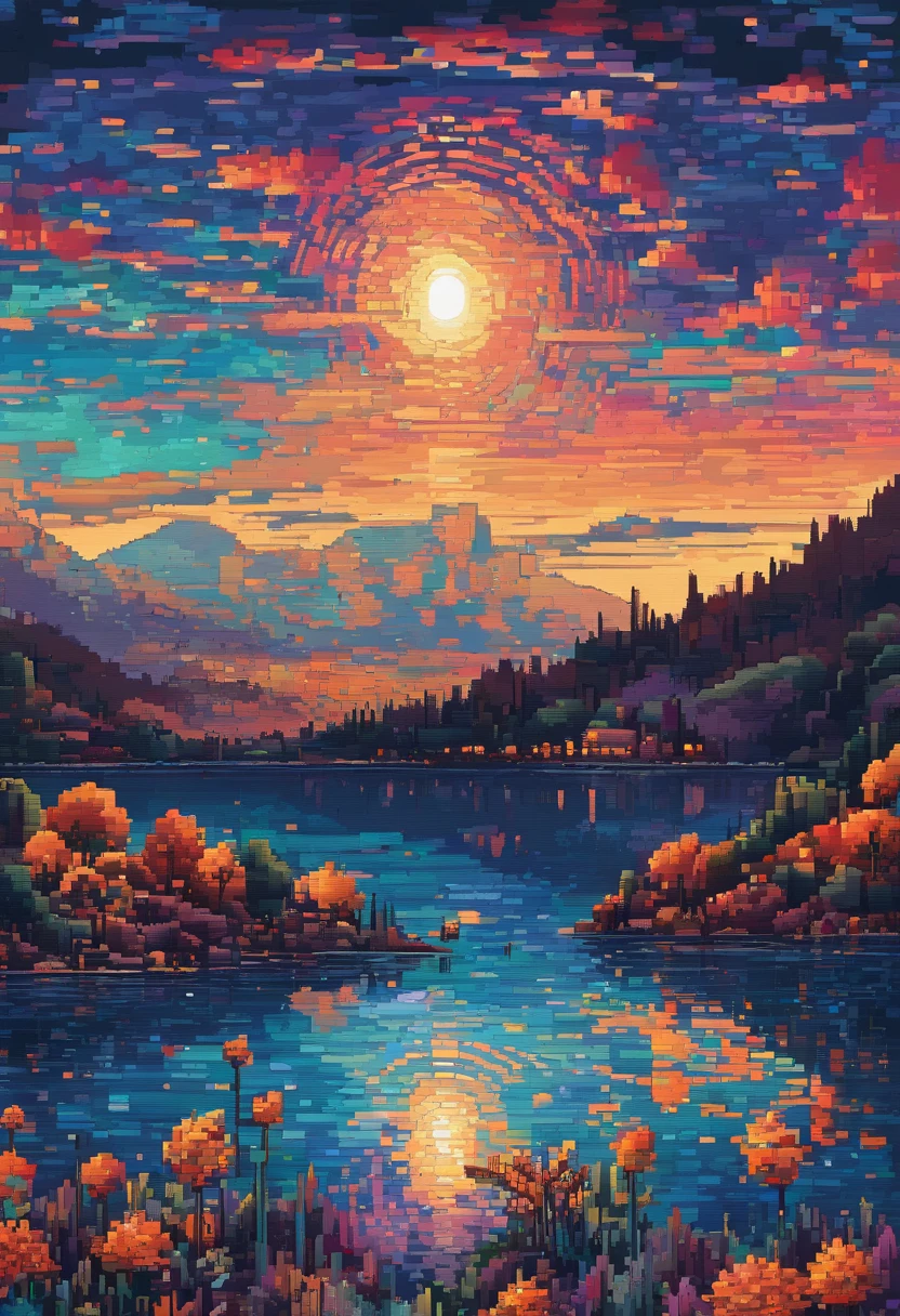 (best quality, UHD, highres, masterpiece:1.2), starry night painting, pixel art, vibrant colors, detailed brushstrokes, Van Gogh's masterpiece, mesmerizing sky, swirling patterns, nocturnal scene, iconic artwork, intricate details, dreamlike atmosphere, moonlit landscape, vibrant hues, expressive brushwork, luminous stars, captivating composition, evocative mood, textured surface