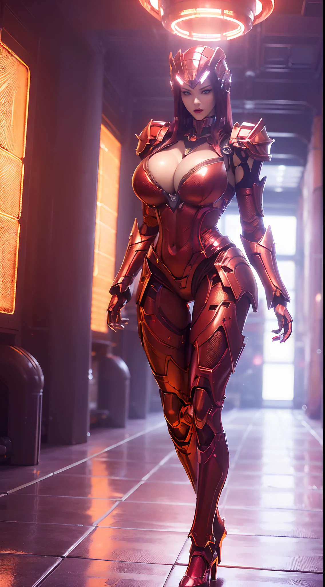 (Extremely detailed 8k wallpaper), a mid shot photo of a terrifying female succubus fear elder, confident, evil look, calm, modern futuristic clothing, complex, highly detailed, and dramatic, cinematic lighting, red skin:1.2, red glowing skin:1.2, cameltoe, subsurface scattering:1.2, soft lights, large breasts