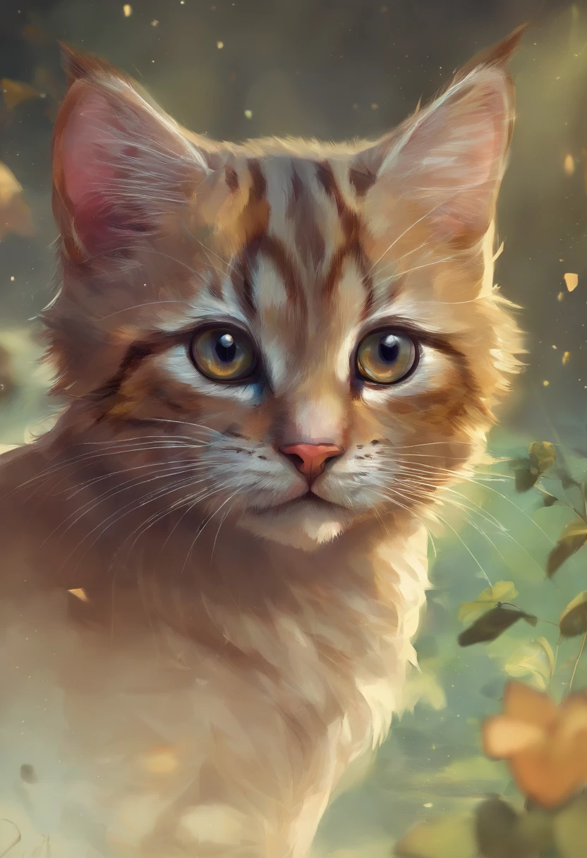 Gatinho com olhos de choro, fofinho, com a boca melada de leite.