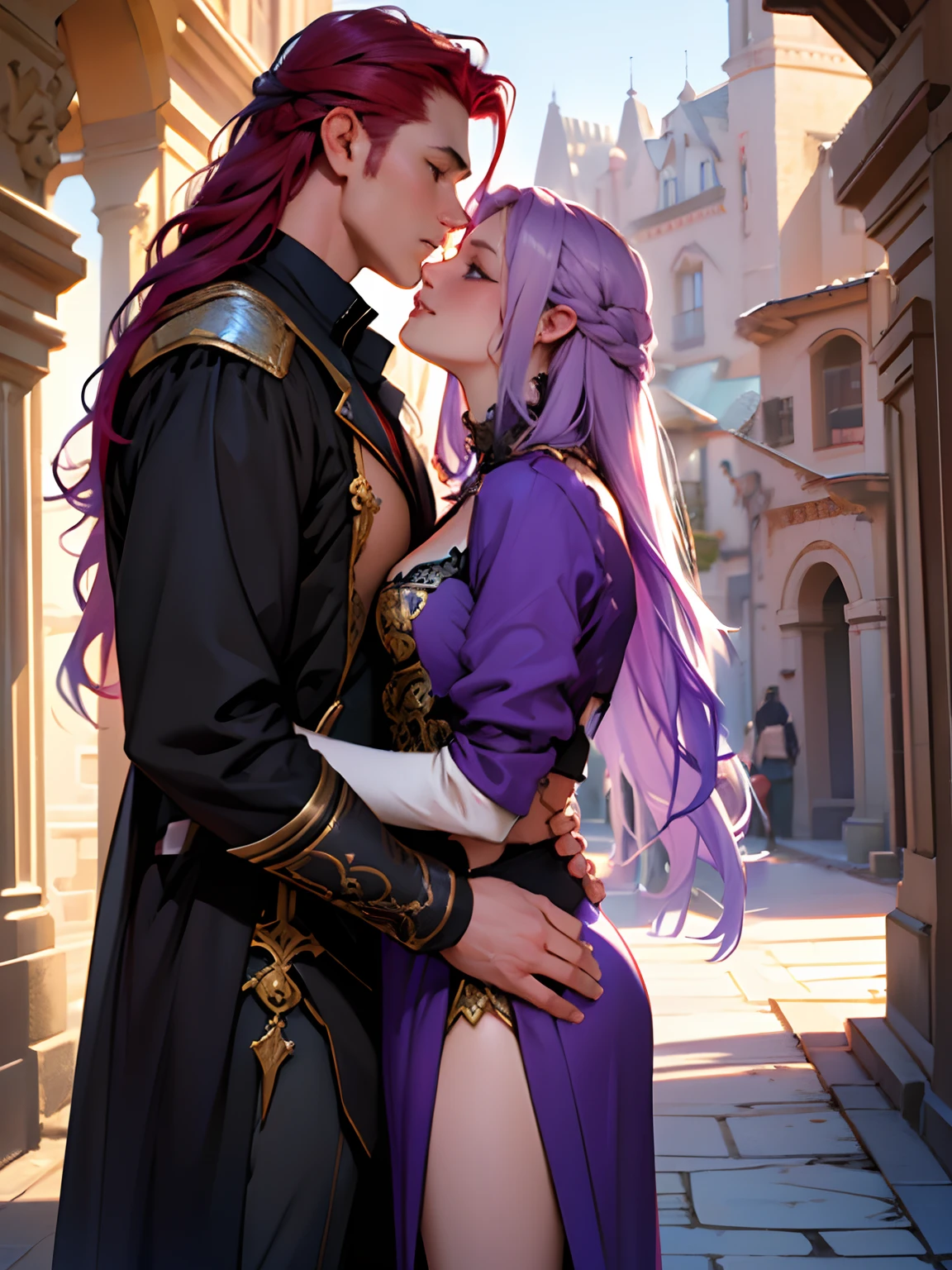 long purple hair, long straight hair, flowing hair, vibrant and shiny hair, beautiful cascading hair, voluminous and glossy hair, luxurious silky strands, luscious and soft hair, flowing locks of purple hair, mesmerizing violet tresses, striking long violet hair, silky smooth lavender hair+artistic, vivid, dreamlike, anime, fantasy-like, ethereal, whimsical, fairy tale-like, magical, enchanting, surreal+colorful, vibrant, pastel tones, shades of lavender and purple, gradient of violet hues, iridescent purples and blues+soft, natural lighting, ethereal glow, soft warm sunlight, gentle backlight, soft focus, diffused lighting, subtle shadows, romantic and dreamy lighting