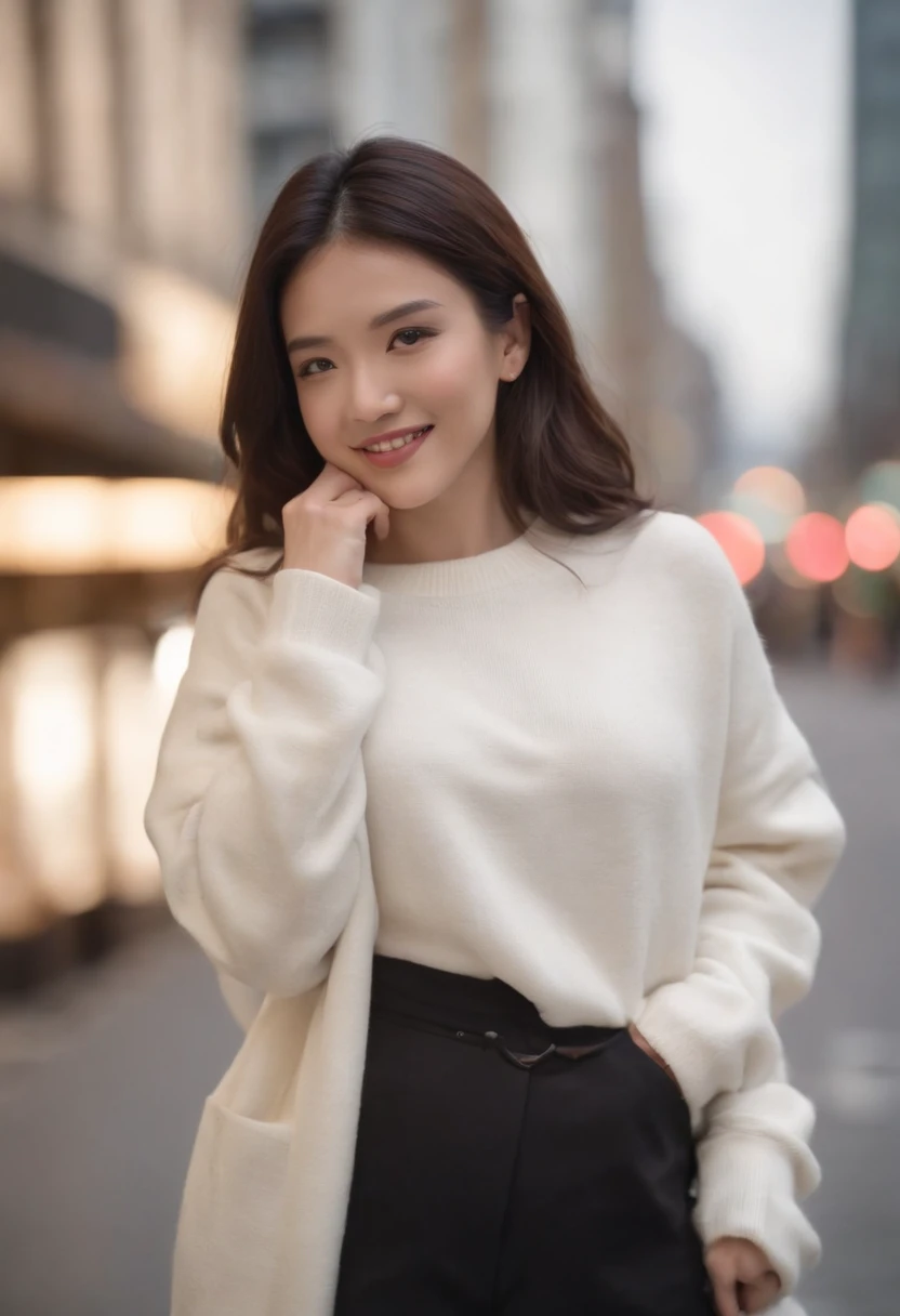 full body Esbian, Colossal tits,A white sweater with a clear body line, Roadside in the big city, A big smile, Left wristwatch,Black hair was tied back for a long time, big eye,very beautif,Older Japan women