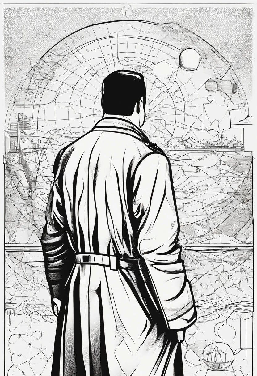 A scientist in a scientific coat turned his back to us,looking at the stars,hard core,Technologie,Red monochrome,USSR Poster,urss,communism