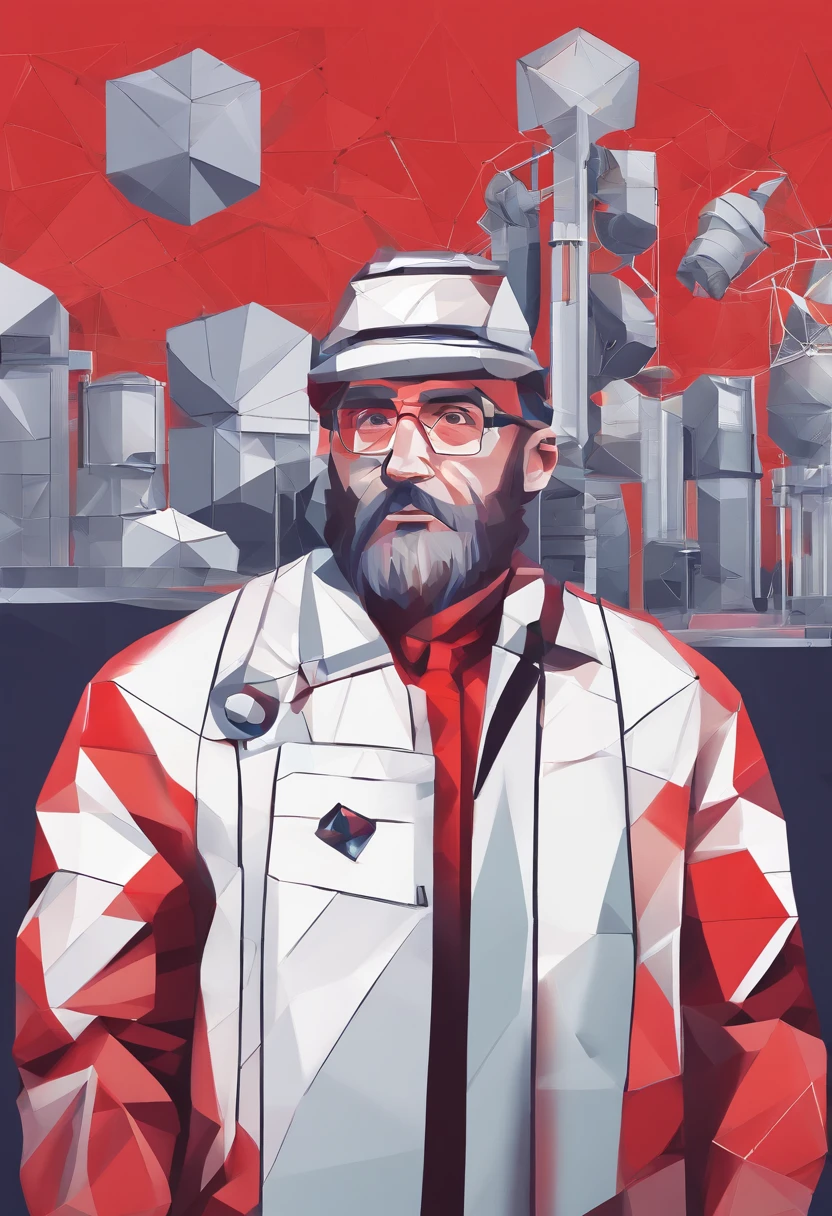 A scientist in a scientific coat turned his back to us,looking at the stars,hard core,Technologie,Red monochrome,USSR Poster,urss,communism