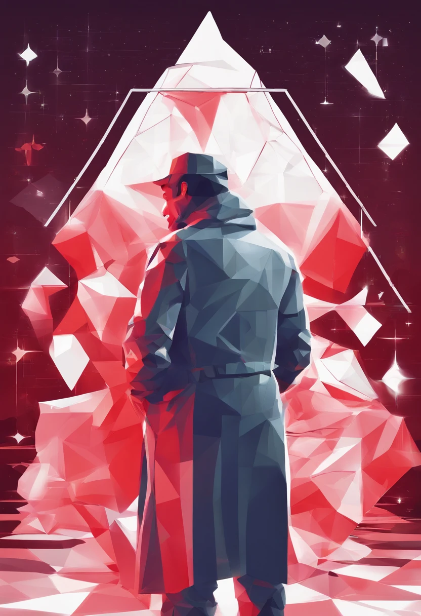 A scientist in a scientific coat turned his back to us,looking at the stars,hard core,Technologie,Red monochrome,USSR Poster,urss,communism