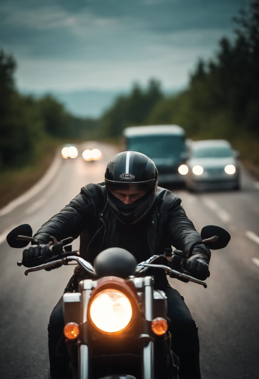 A man rides a big motorbike on the highway
