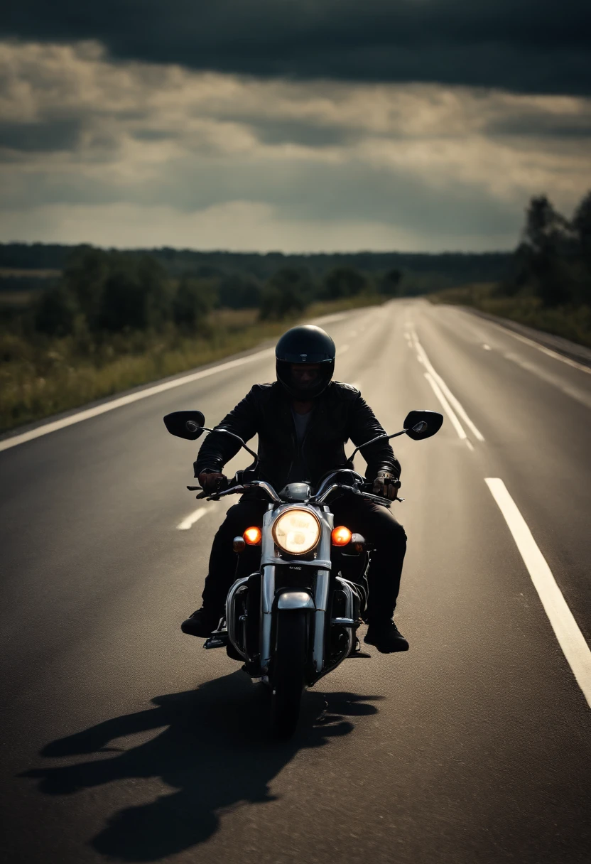 A man rides a big motorbike on the highway