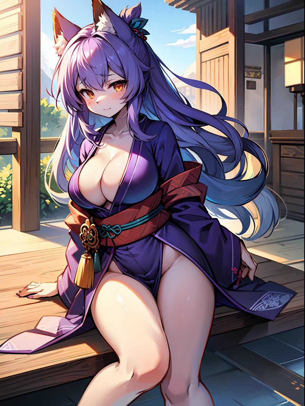 Furry, medium Boobs, Female, indigo fur, Kimono, fox girl, thicc,