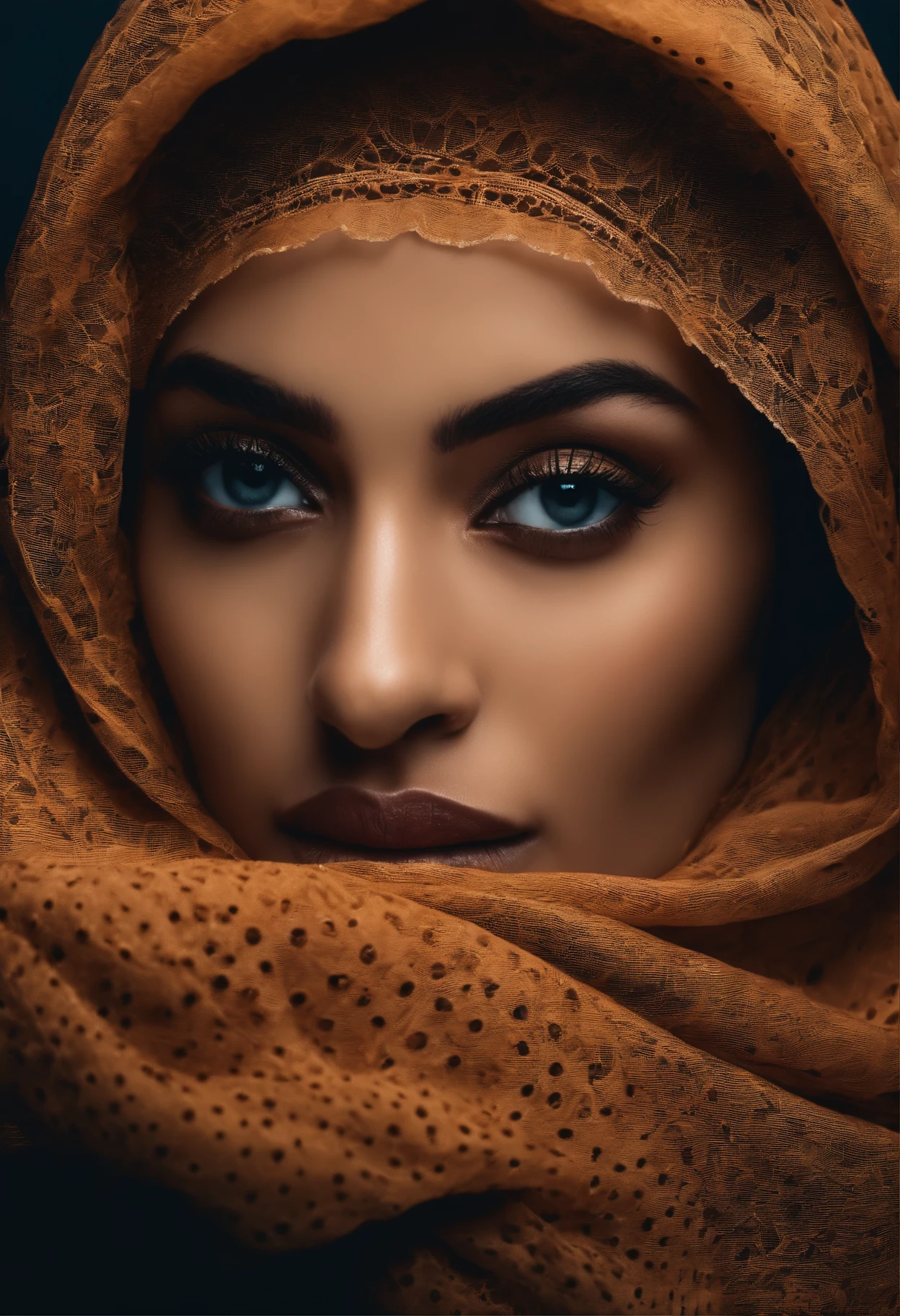 Subject: "Hidden Complexities Beneath the Veil" Style: Photorealism, 8k, DOF Description: Visualize a stunning woman in a hijab, but beneath the surface, reveal intricate trypophobia patterns that are only noticeable upon closer inspection. Achieve a balance between beauty and unsettling complexity.