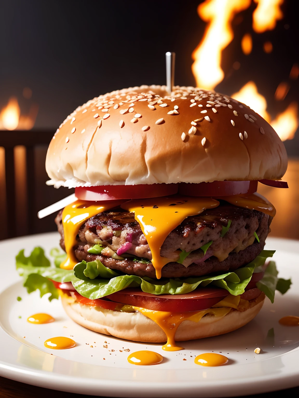 A burger falling in pieces juicy, piece by piece, tasty, hot, promotional photo, intricate details, hdr, cinematic, adobe lightroom, highly detailed,