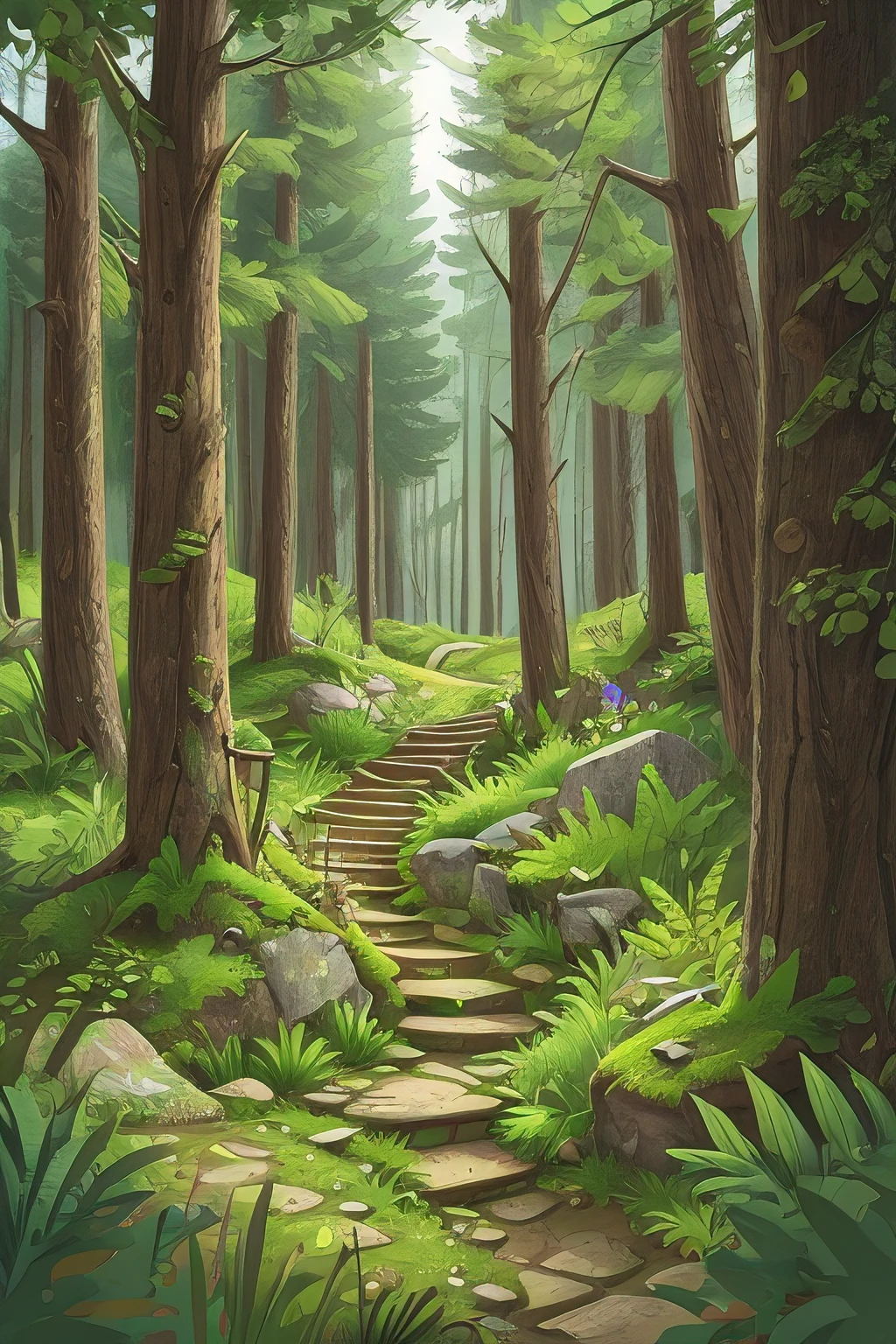 Mountain trails, woods, stairs