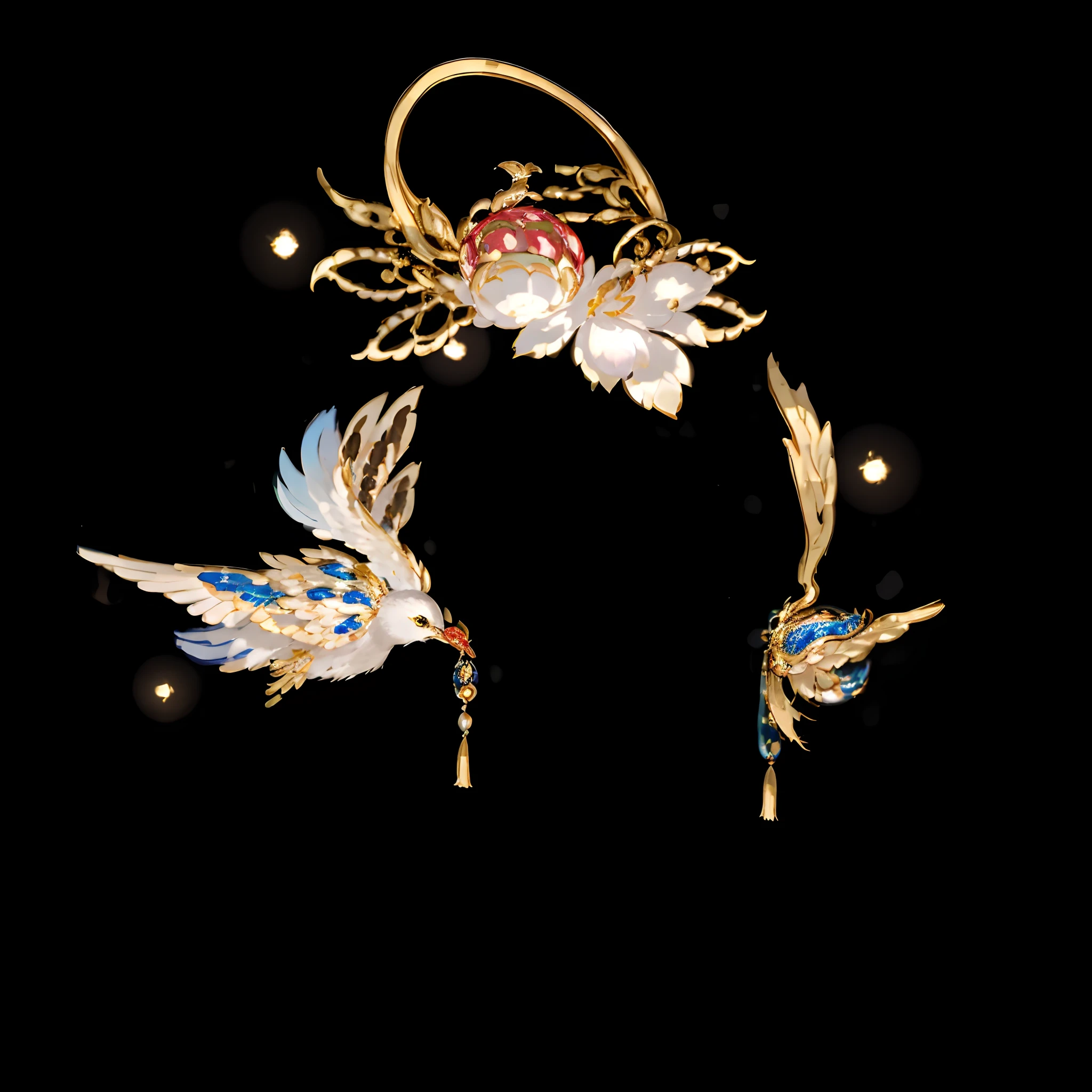 ultraclear,Superb details,Ultimate detail,Exquisite jewelry,Close-up of cranes and tassels, elaborate ornate head piece, intricate ornament halo, ornate headdress, ornate headdress, ultra realistic fantasy tiara, ornate headdress, intricate gold headdress, ancient chinese ornate, headpiecehigh quality, Qing dynasty, ornate metal gold headpiece, intricate ornamented tiara