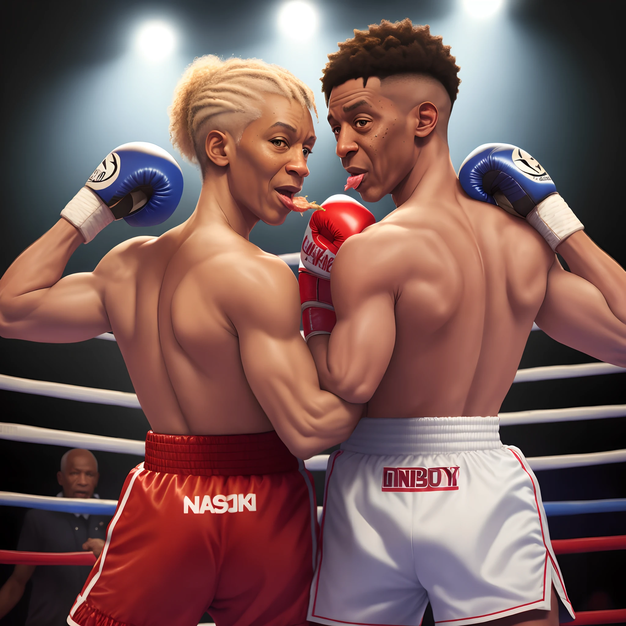 Bill Cosby eating Nicola Cage's ass in a boxing ring