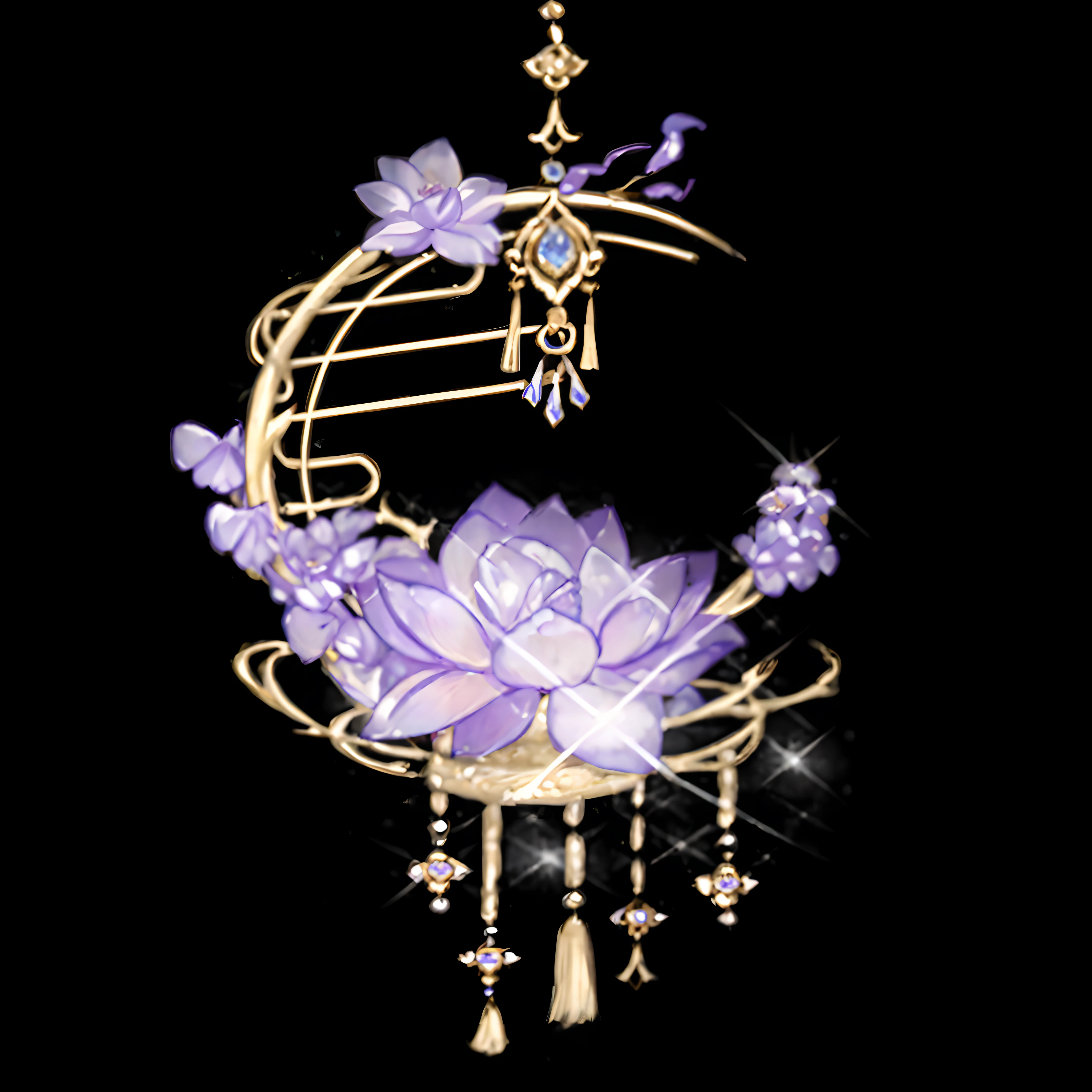 ultraclear，Superb details，Ultimate detail，Exquisite jewelry，Close-up of lotus flowers and tassels, Exquisite and ornate dengl intricate decorative halo, Gorgeous décor, Gorgeous décor, Ultra-realistic fantasy decoration, Ornate decoration Delicate gold decoration, ancient chinese ornate, headpiecehigh quality, Qing dynasty, ornate metal gold headpiece, intricate ornamented tiara
