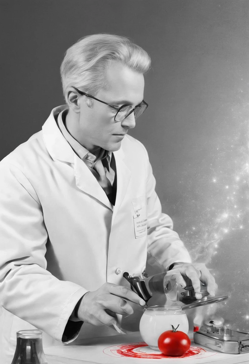 A scientist in a scientific coat turned his back to us,looking at the stars,hard core,Technologie,Red monochrome,USSR Poster,urss,communism