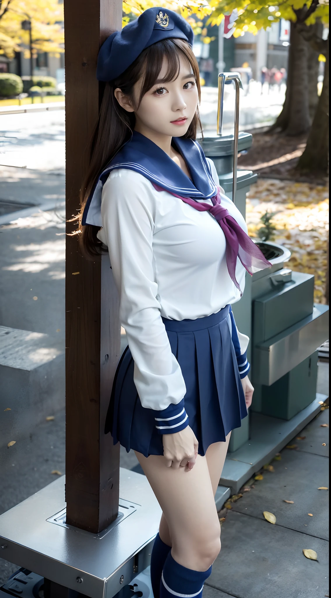 Full body angle, ((school uniform)), one woman, 40 years old, mature woman, large blests, Japanese, Shiraishi Mai, Nishino Nanase, Kitagawa Keiko, married woman, beautiful woman, pretty face, cute face, refreshing and natural smile