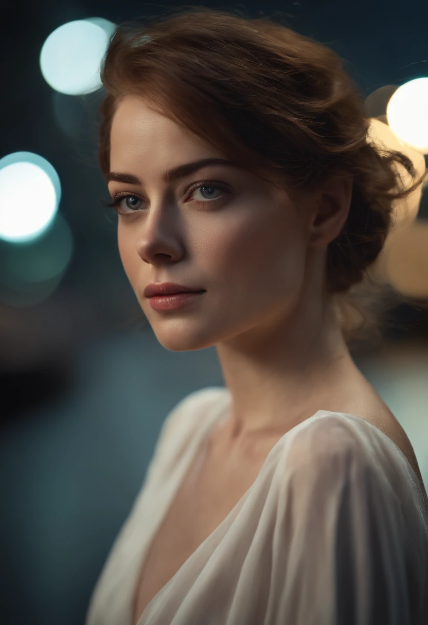 Emma Stone, Girl with camera, mix4, (8k, RAW photo, top quality, masterpiece: 1.2), (realistic, photorealistic: 1.37), 1 girl, cute, cityscape, night, rain, wet, professional lighting, photon mapping, radiosity, physically based rendering, gradient brunette hair, short curly, handsome, girly, white ball set, excellent image quality, High resolution, 1080p, (clear face), (detailed face description), (detailed hand description), (masterpiece), (exquisite CG), extreme light and shadow, disheveled hair, masterpiece, rich detail, (exquisite facial features), (best image quality), (masterpiece), (eye of detail), looking forward to your eyes, delicate collarbone, big