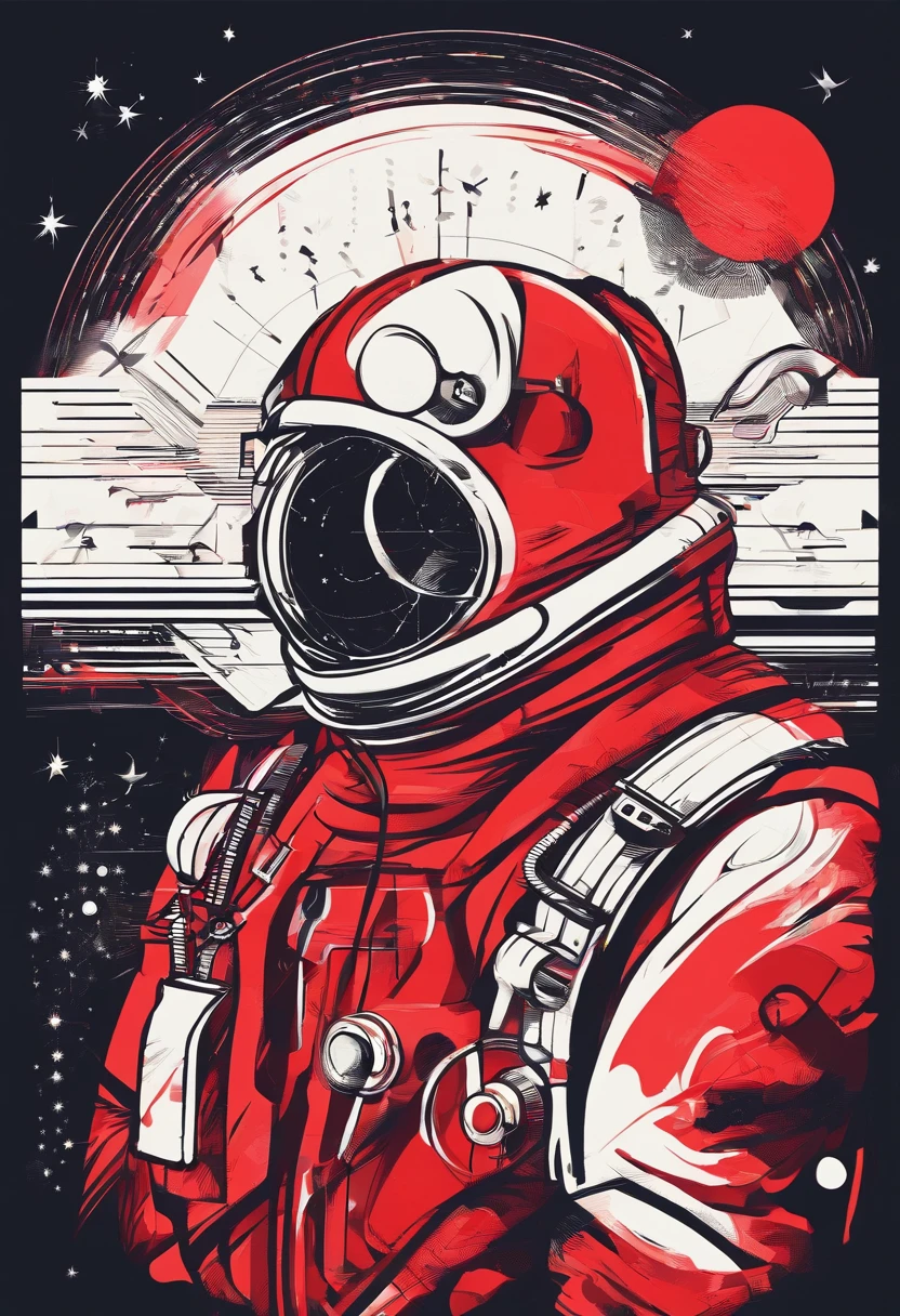 A scientist in a scientific coat turned his back to us,looking at the stars,hard core,Technologie,Red monochrome,USSR Poster,urss,communism