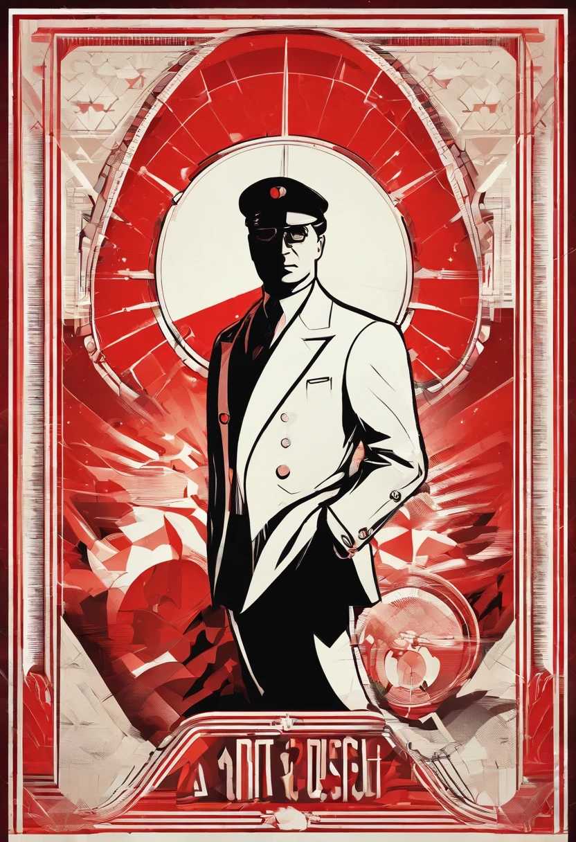 A scientist in a scientific coat turned his back to us,looking at the stars,hard core,Technologie,Red monochrome,USSR Poster,urss,communism