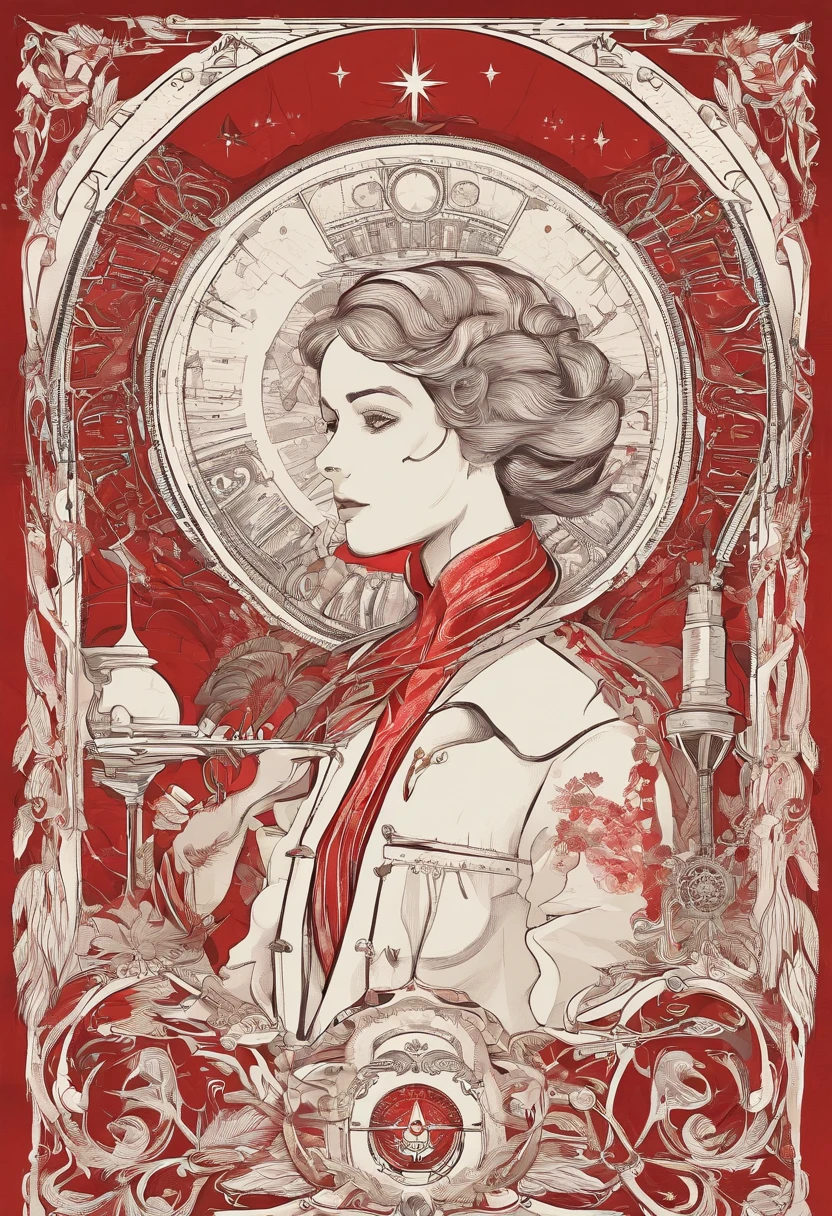 A scientist in a scientific coat turned his back to us,looking at the stars,hard core,Technologie,Red monochrome,USSR Poster,urss,communism