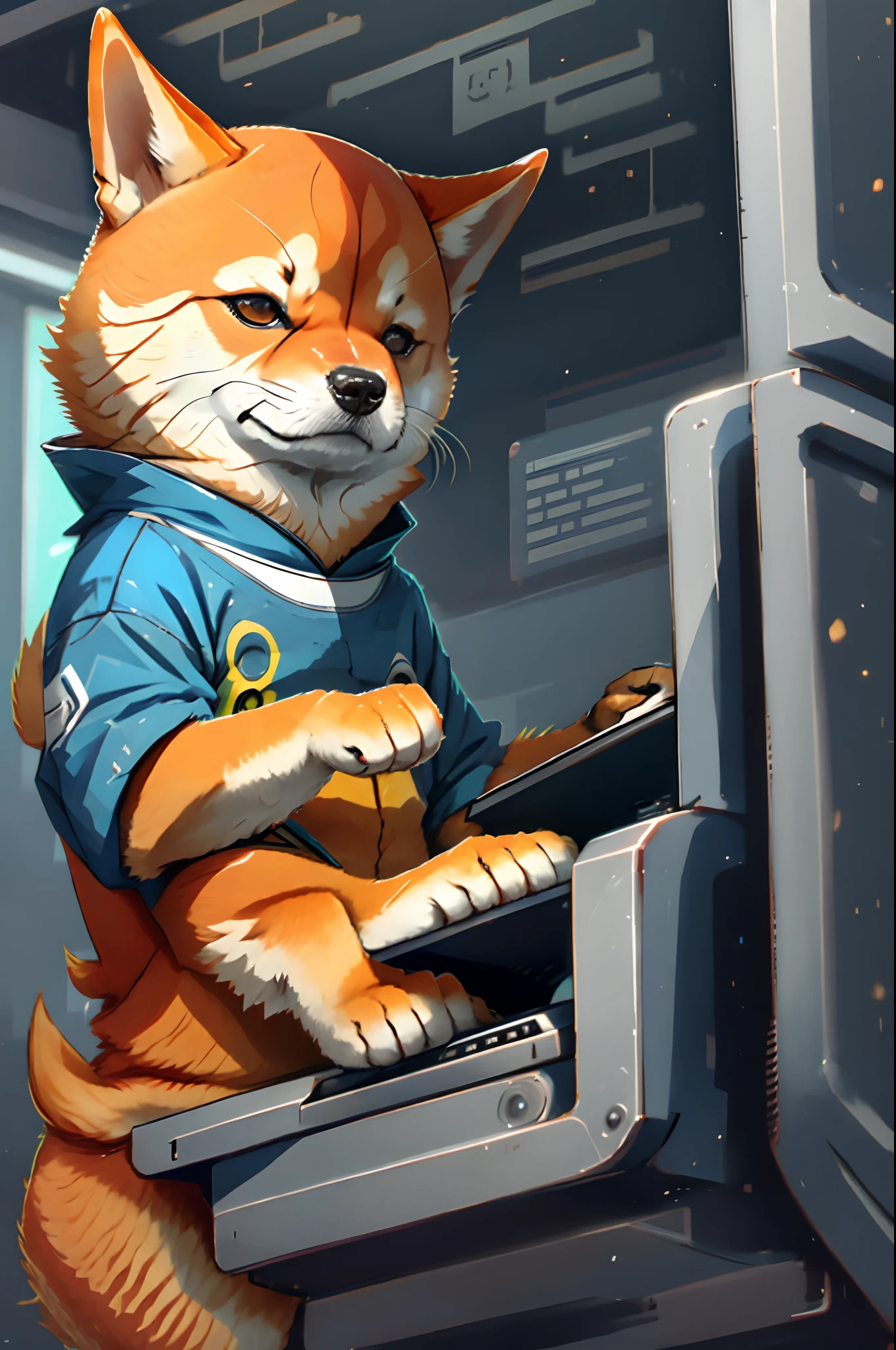 Shiba Inu playing computer
