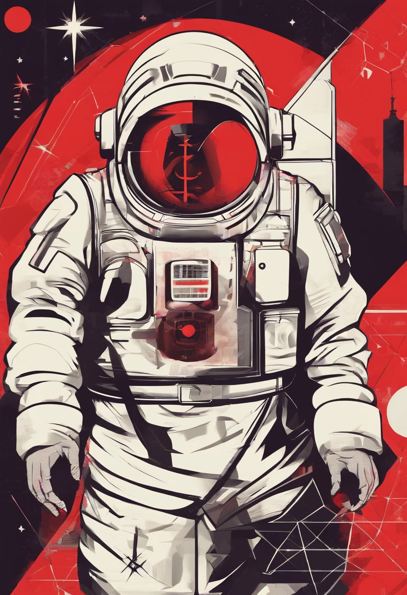 A scientist in a scientific coat turned his back to us,looking at the stars,hard core,Technologie,Red monochrome,USSR Poster,urss,communism