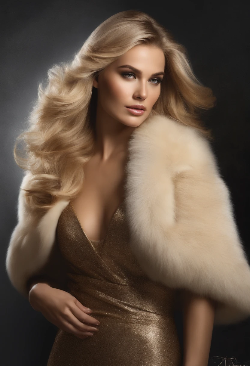 Dive into the world of modern elegance with our latest piece of art featuring a blonde woman. Adorned in a luxurious mink fur coat, her long light hair flows freely around her. This exquisite portrait embodies high quality and attention to detail, conveying the essence of realism and photographic artistry. Before you is a stunning depiction of a glamorous woman, crafted using modern methods and technical skills. The backdrop for this painting is the bustling cityscape, adding a special refinement and style to this artwork. Created with maximum precision, this artwork was captured by a professional photographer, ensuring the highest level of detail and realism