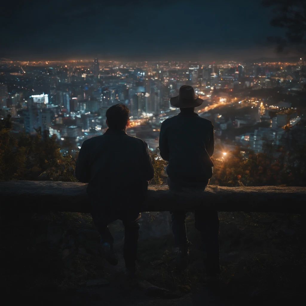 It is set in the night view of downtown Seoul. Sparkling buildings, Tail lights of cars, The movement of people is represented by a distant skyline. In the center, It depicts a young boy with his back turned towards the night view. The overall color adds a bit of vintage tones