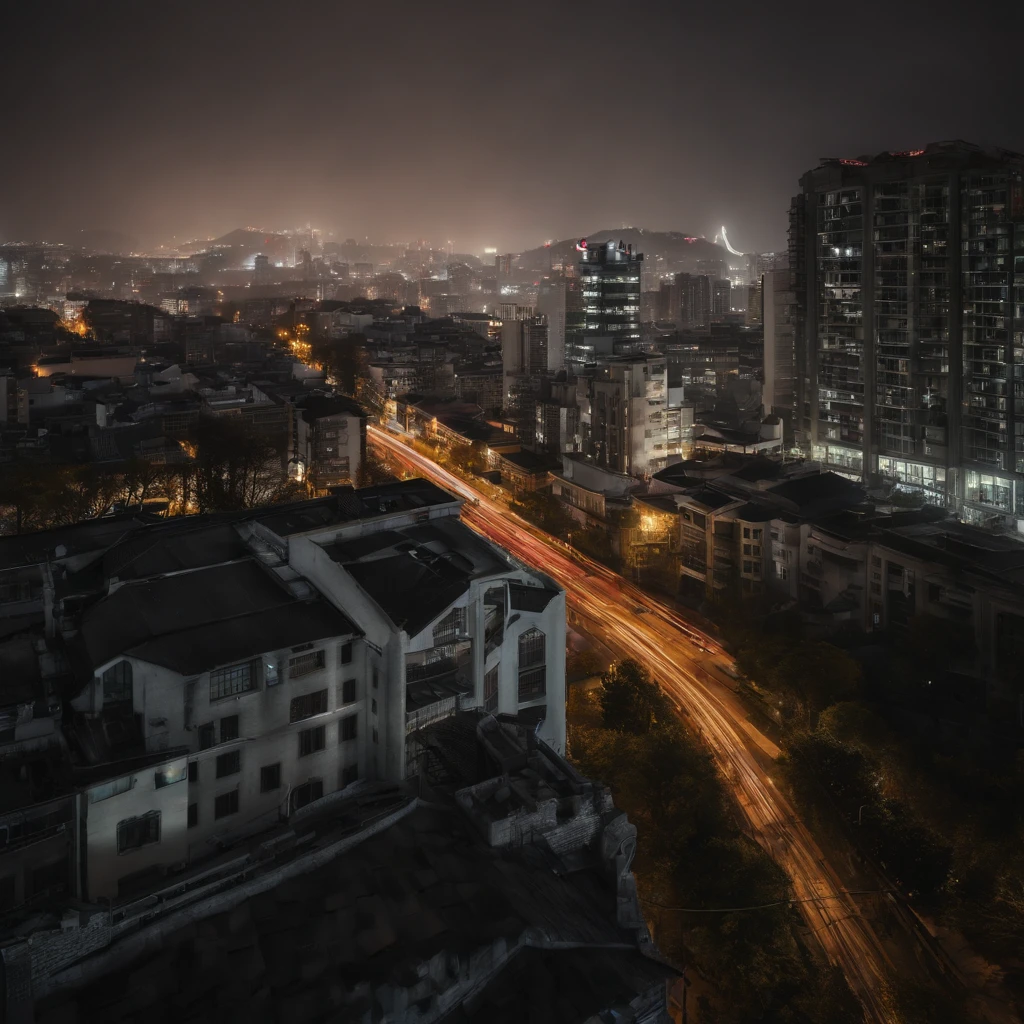 It is set in the night view of downtown Seoul. Sparkling buildings, Tail lights of cars, The movement of people is represented by a distant skyline. In the center, It depicts a young boy with his back turned towards the night view. The overall color adds a bit of vintage tones