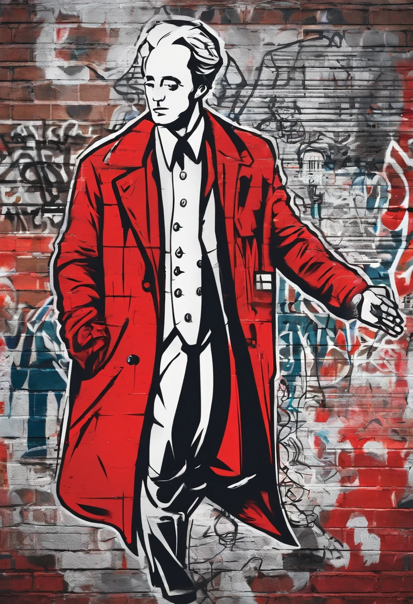 A scientist in a scientific coat turned his back to us,looking at the stars,hard core,Technologie,Red monochrome,USSR Poster,urss,communism