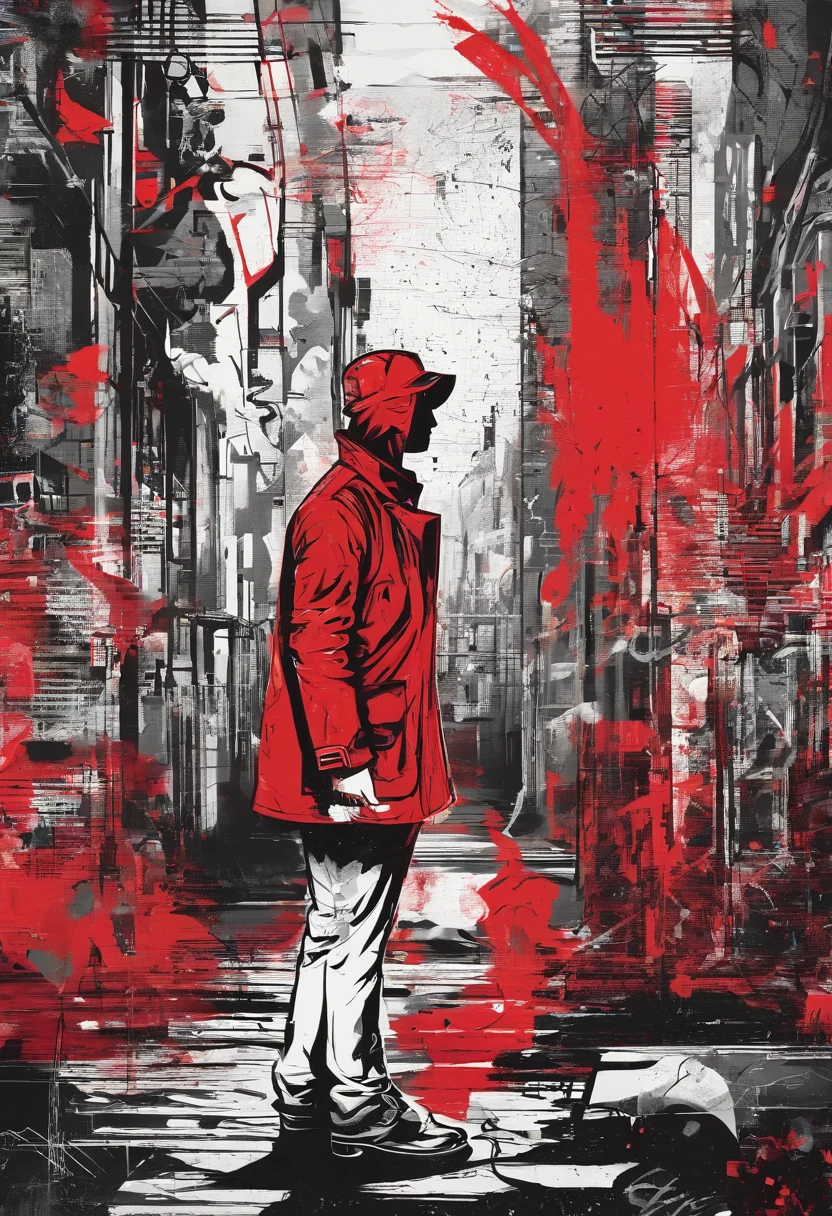 A scientist in a scientific coat turned his back to us,looking at the stars,hard core,Technologie,Red monochrome,USSR Poster,urss,communism