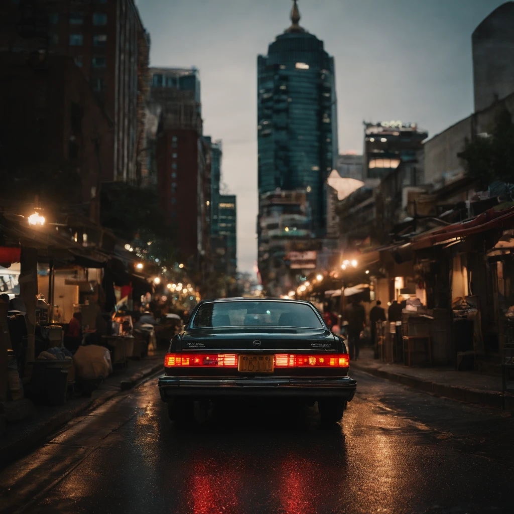 It is set in the night view of downtown Seoul. Sparkling buildings, Tail lights of cars, The movement of people is represented by a distant skyline. In the center, It depicts a young boy with his back turned towards the night view. The overall color adds a bit of vintage tones