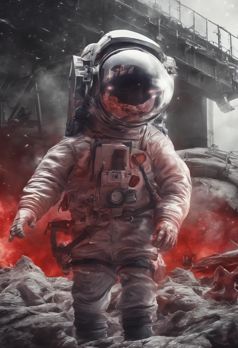 A scientist in a scientific coat turned his back to us，looking at the stars，hard core，Technologie，Red monochrome,USSR Poster,urss,communism