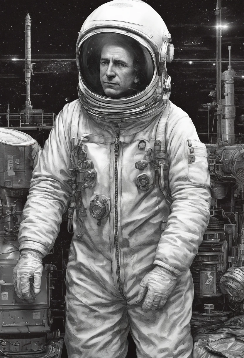 A scientist in a scientific coat turned his back to us,looking at the stars,hard core,Technologie,Red monochrome,USSR Poster,urss,communism