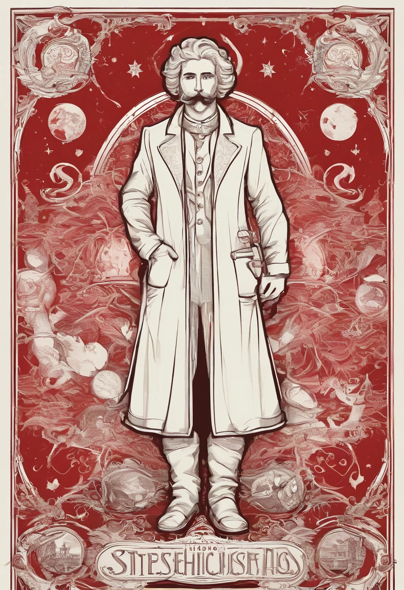 A scientist in a scientific lab coat turned his back on us,Olhando para as estrelas,Hard Core,Tecnologia,red monochrome,Cartaz da URSS,URSS,comunismo